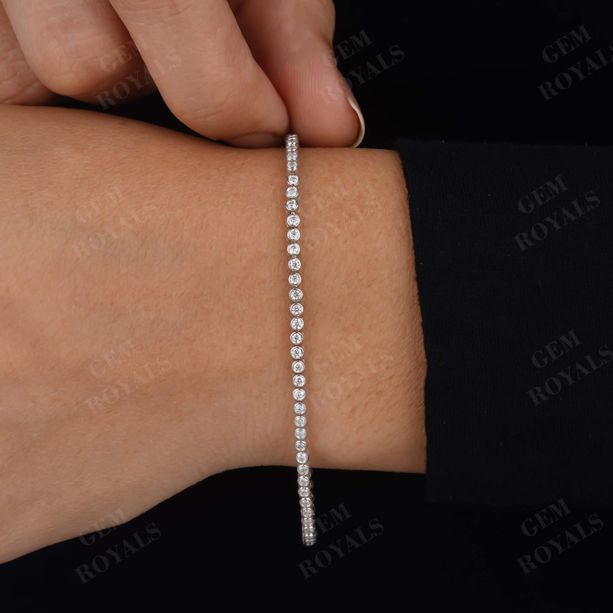 Bezel set Round Moissanite tennis Bracelets For Her