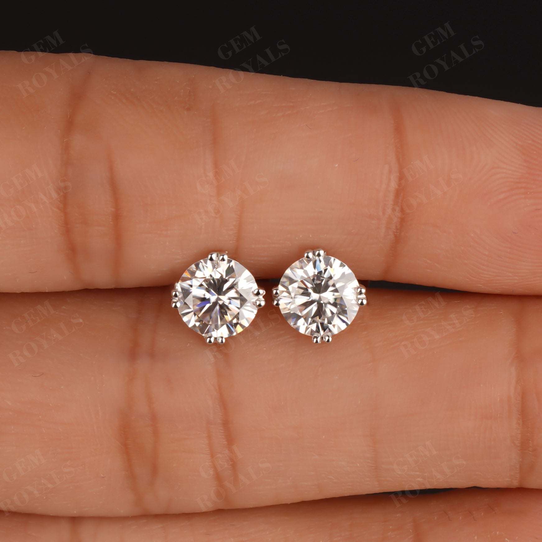 Round Moissanite Solitaire Stud Earrings with Double Prongs Second