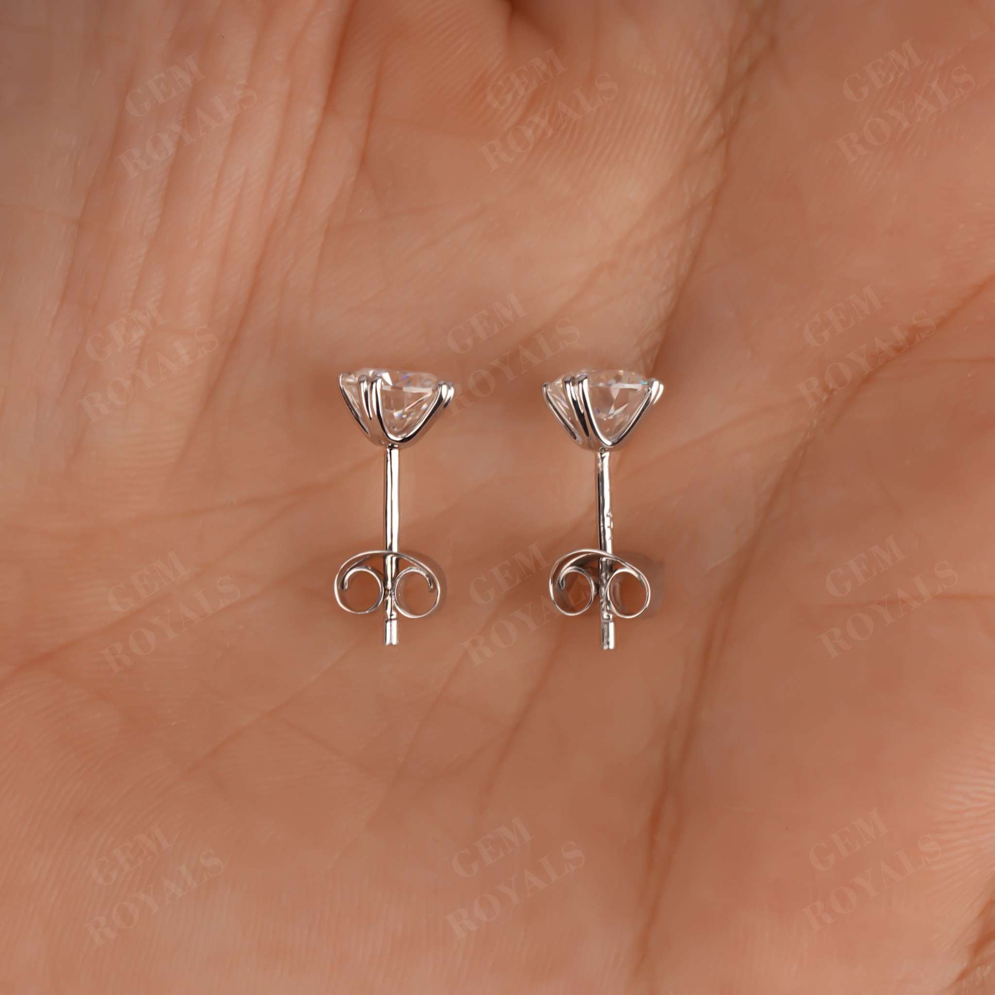 Round Moissanite Solitaire Stud Earrings with Double Prongs Eight