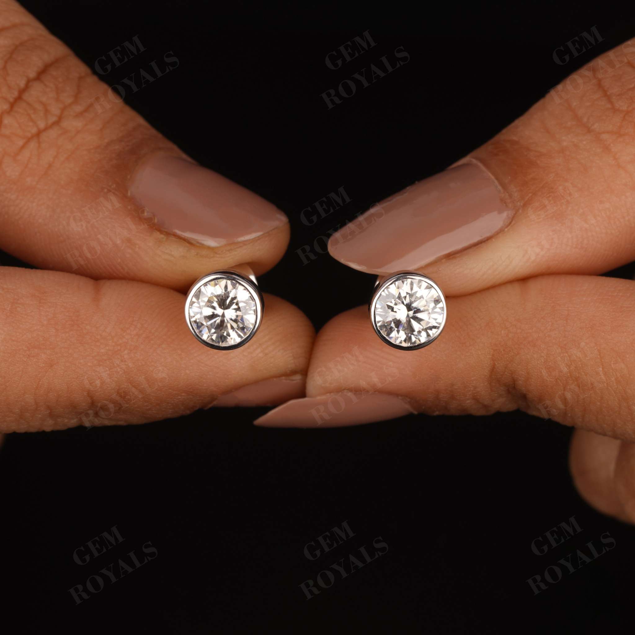 Minimalist Round Moissanite Bezel Set Studs Earrings