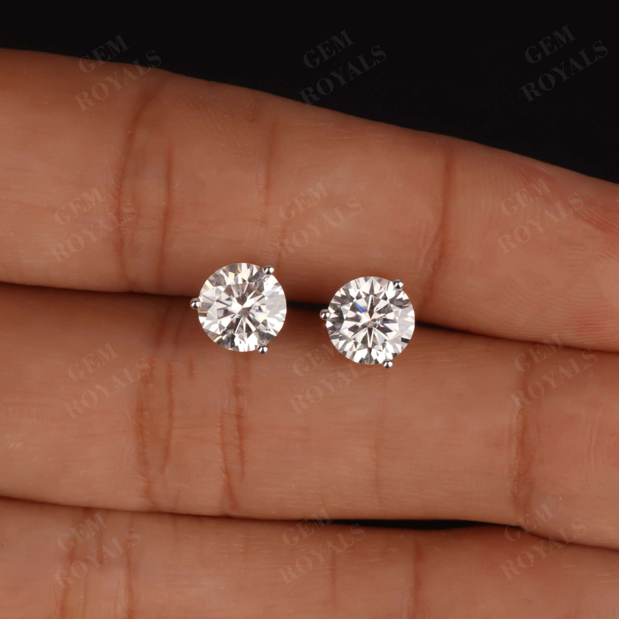 Martini Style Round Moissanite Solitaire Studs Earrings Third