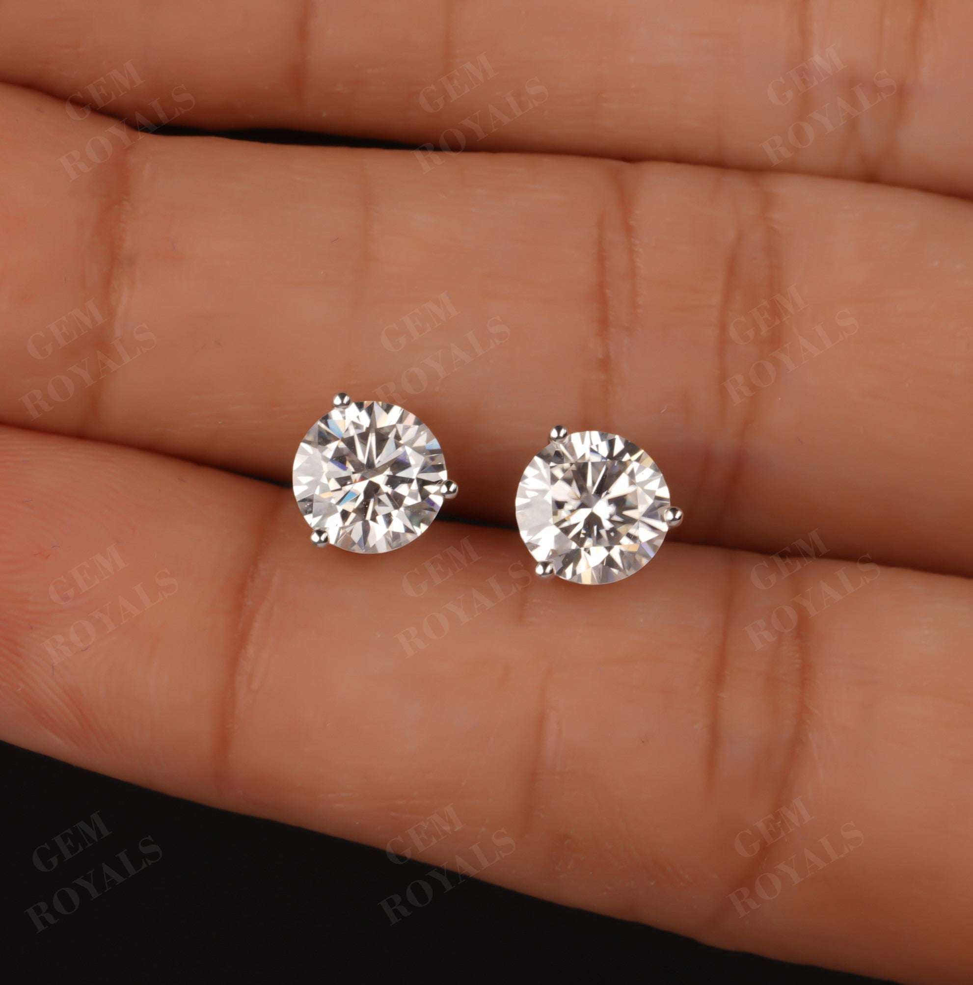 Martini Style Round Moissanite Solitaire Studs Earrings Forth