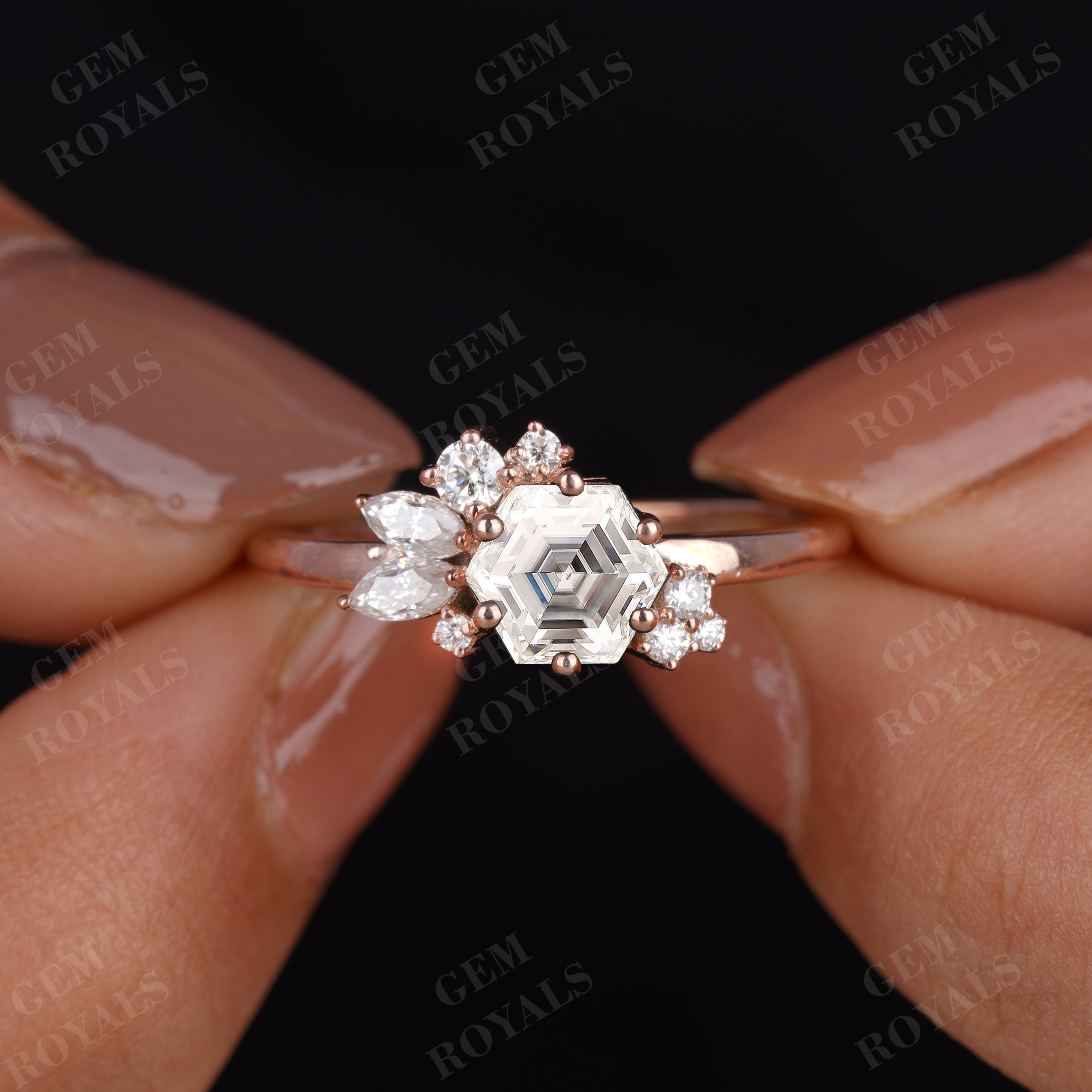 2.70TCW Vintage Style Hexagon Moissanite Engagement Ring