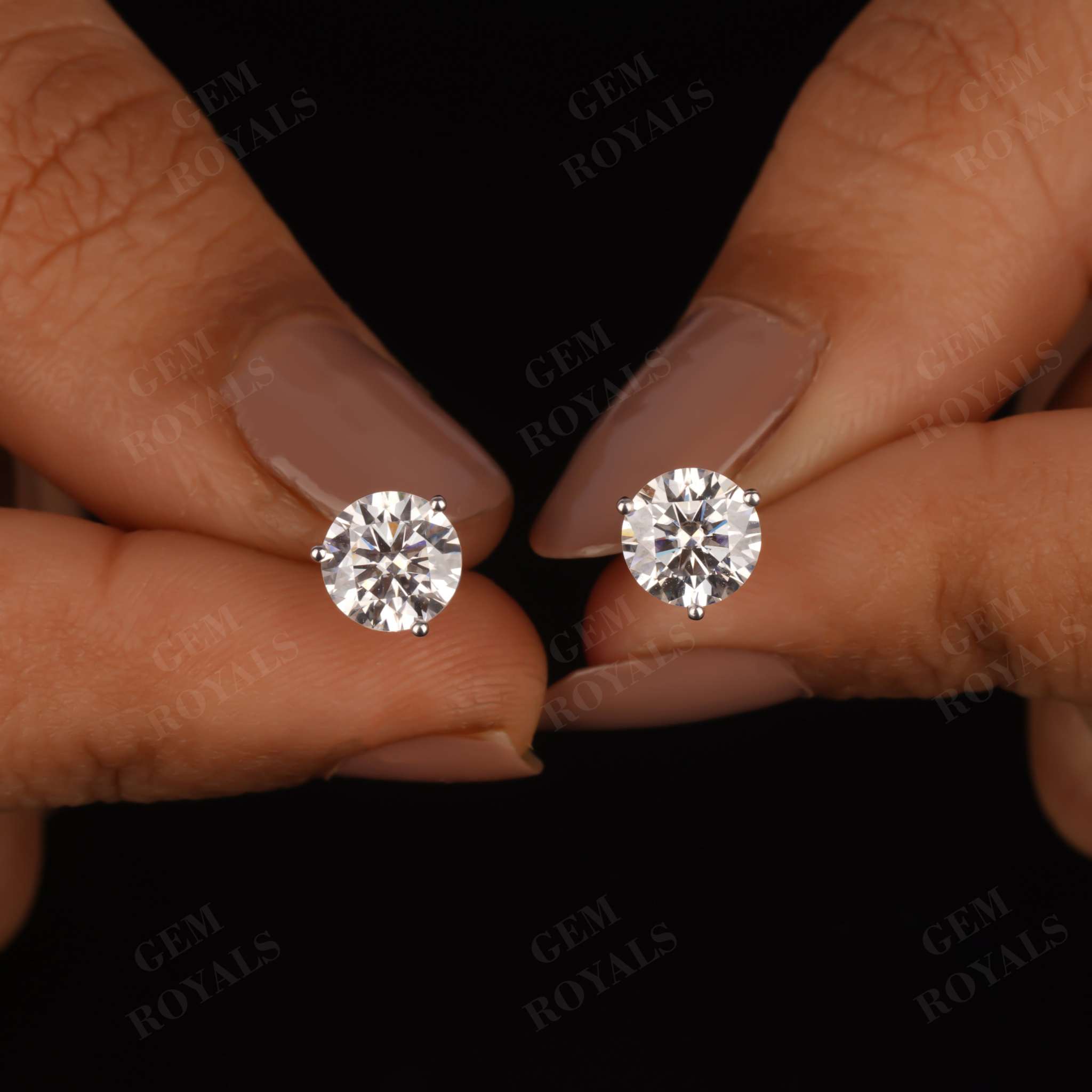 Martini Style Round Moissanite Solitaire Studs Earrings Second