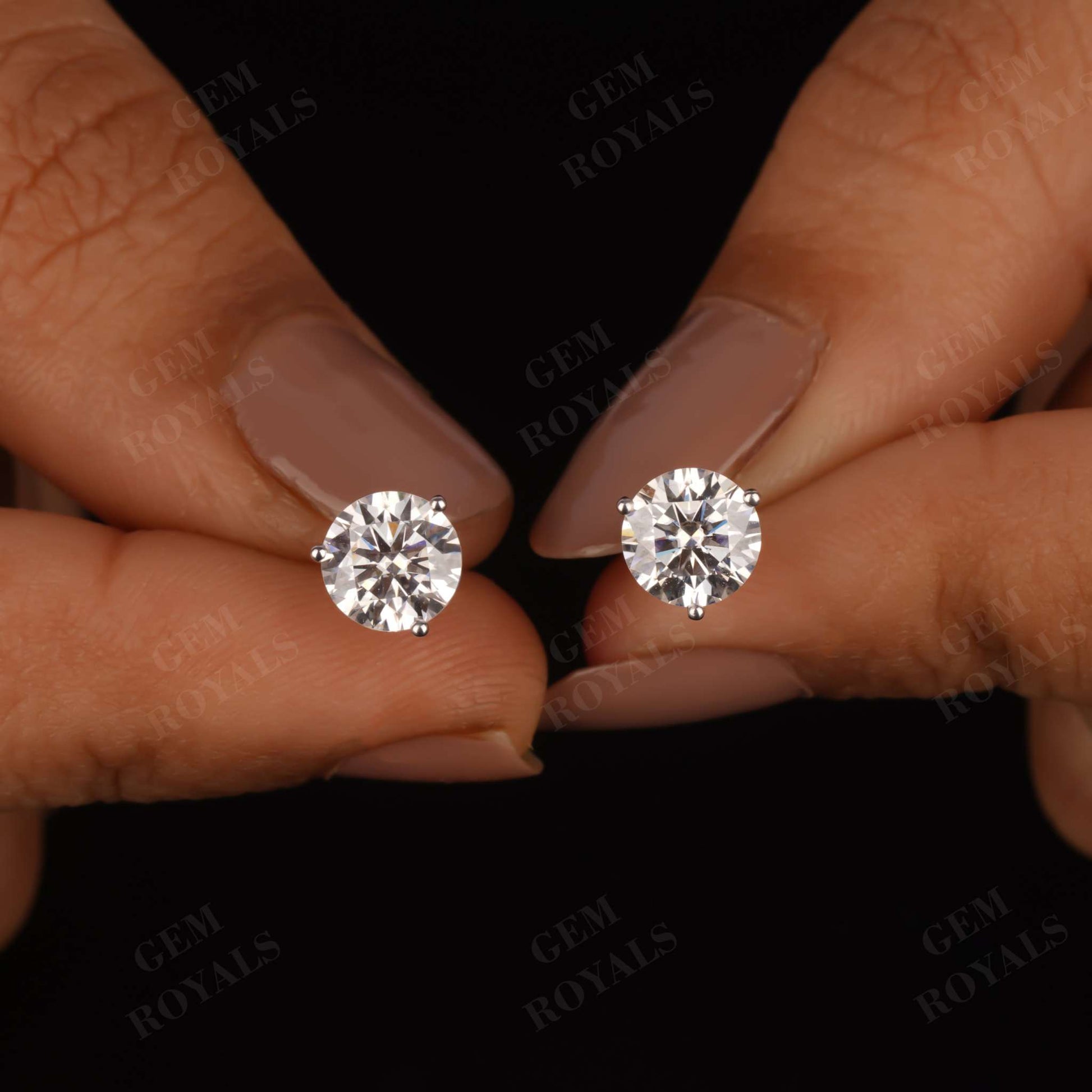 Martini Style Round Moissanite Solitaire Studs Earrings Second