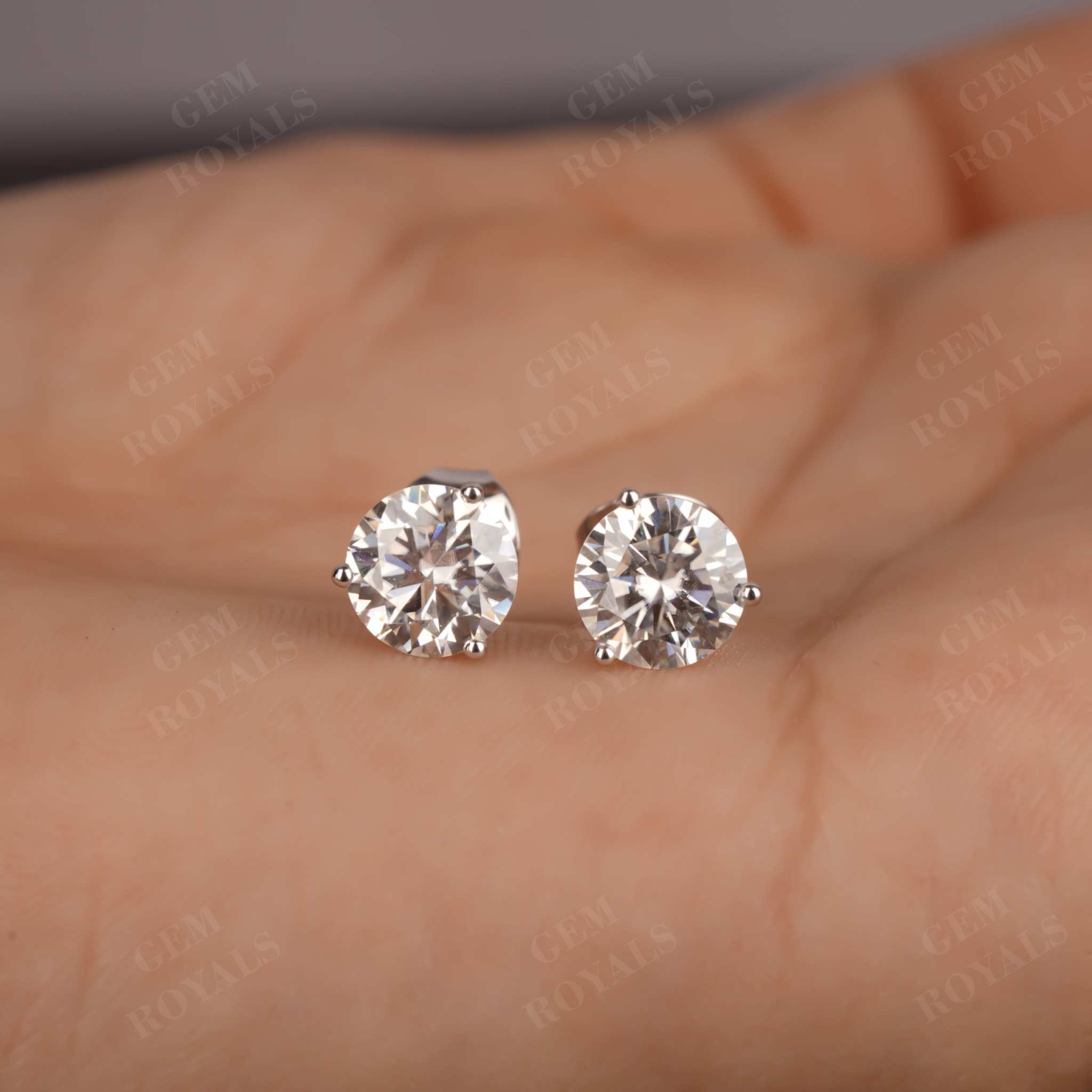 Martini Style Round Moissanite Solitaire Studs Earrings Seven