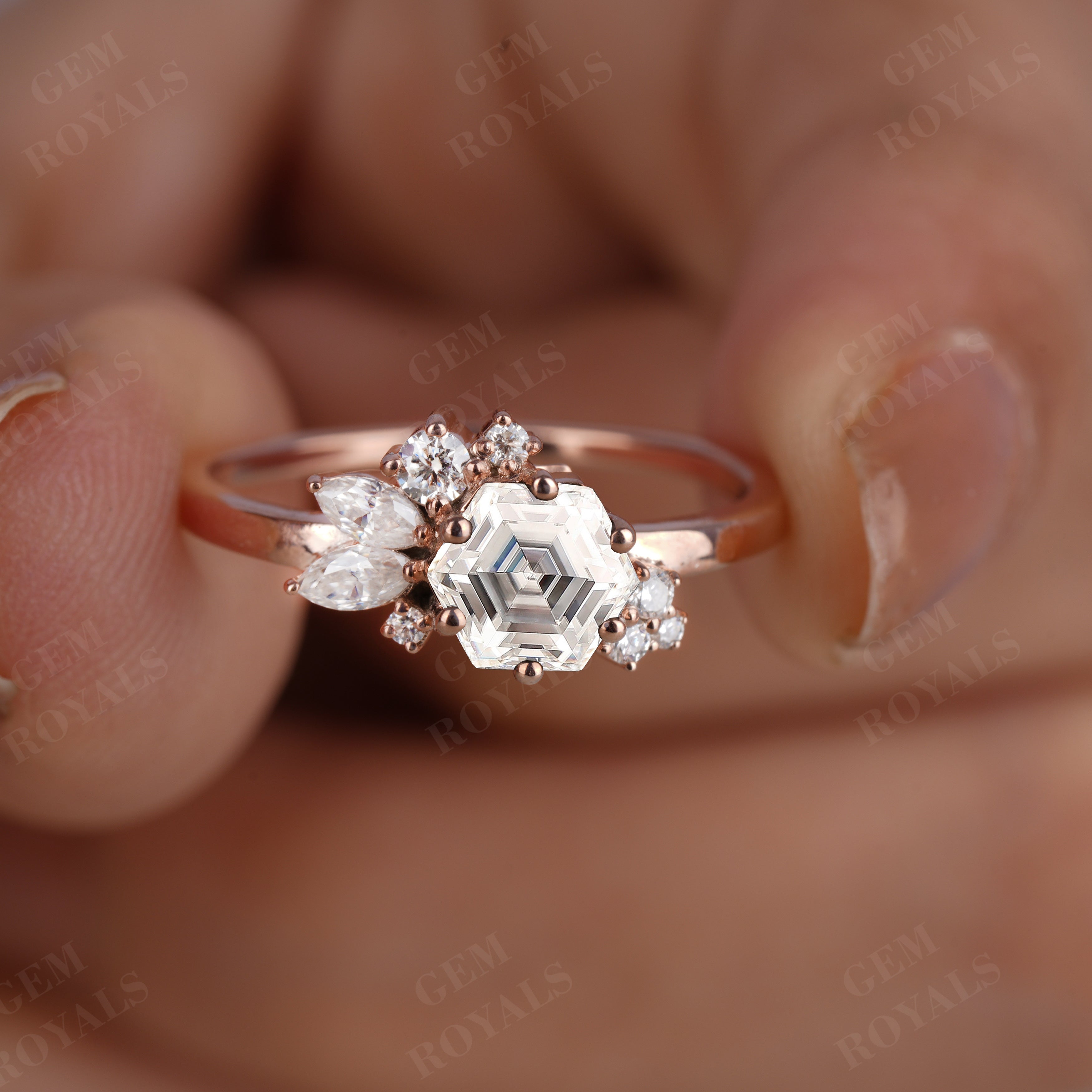 2.70TCW Vintage Style Hexagon Moissanite Engagement Ring