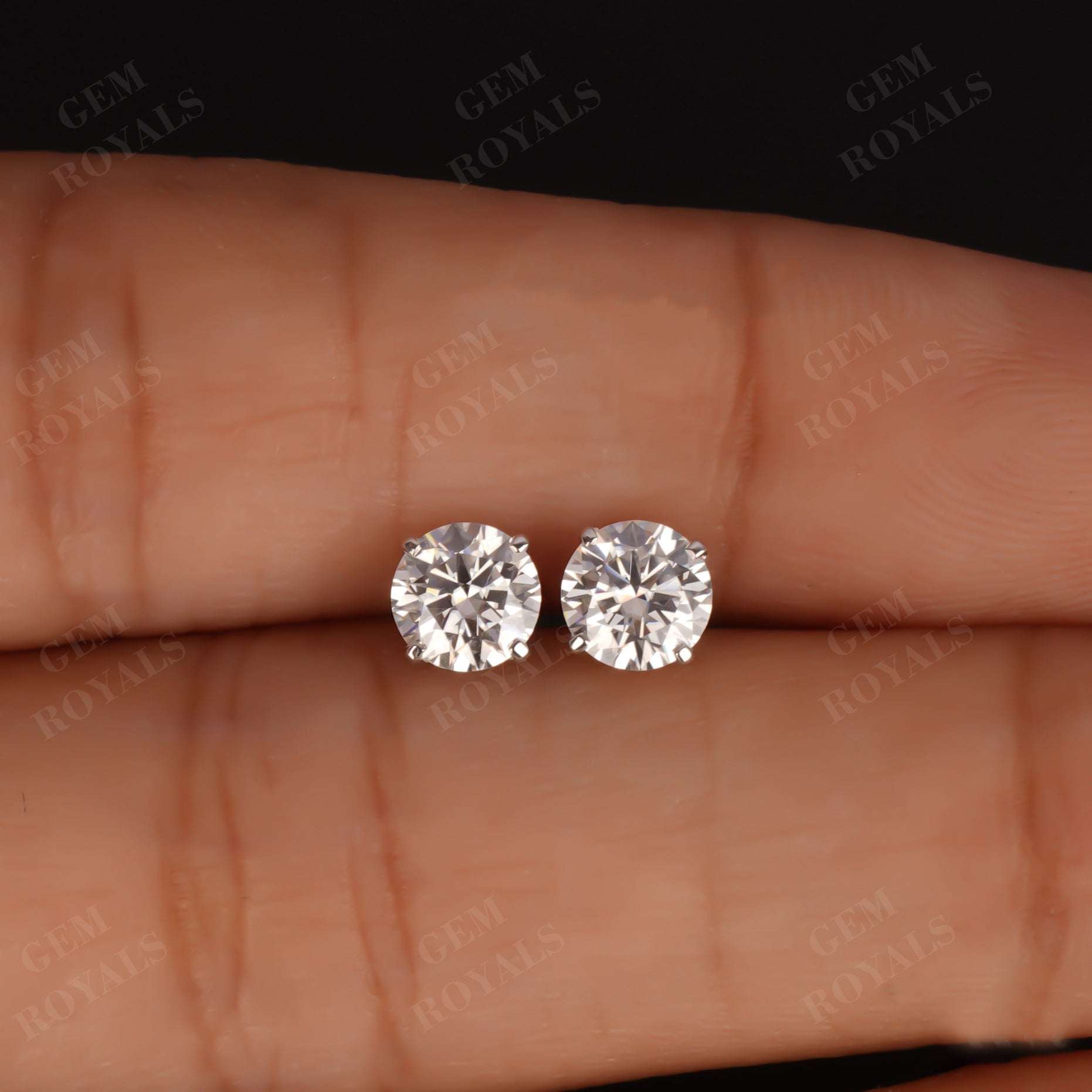 Round Moissanite Solitaire Earrings Push back Studs Second