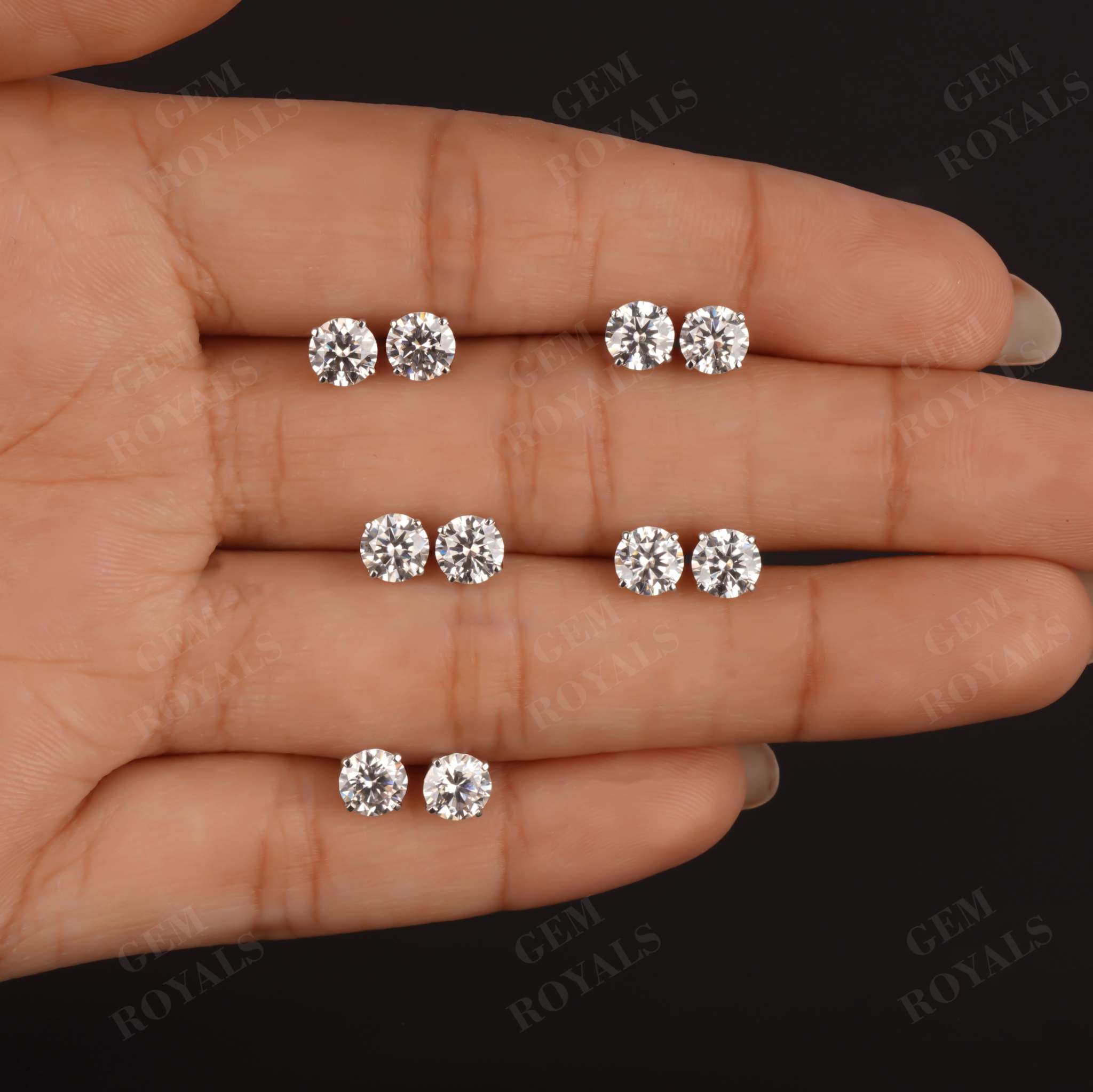 Round Moissanite Solitaire Earrings Push back Studs Third