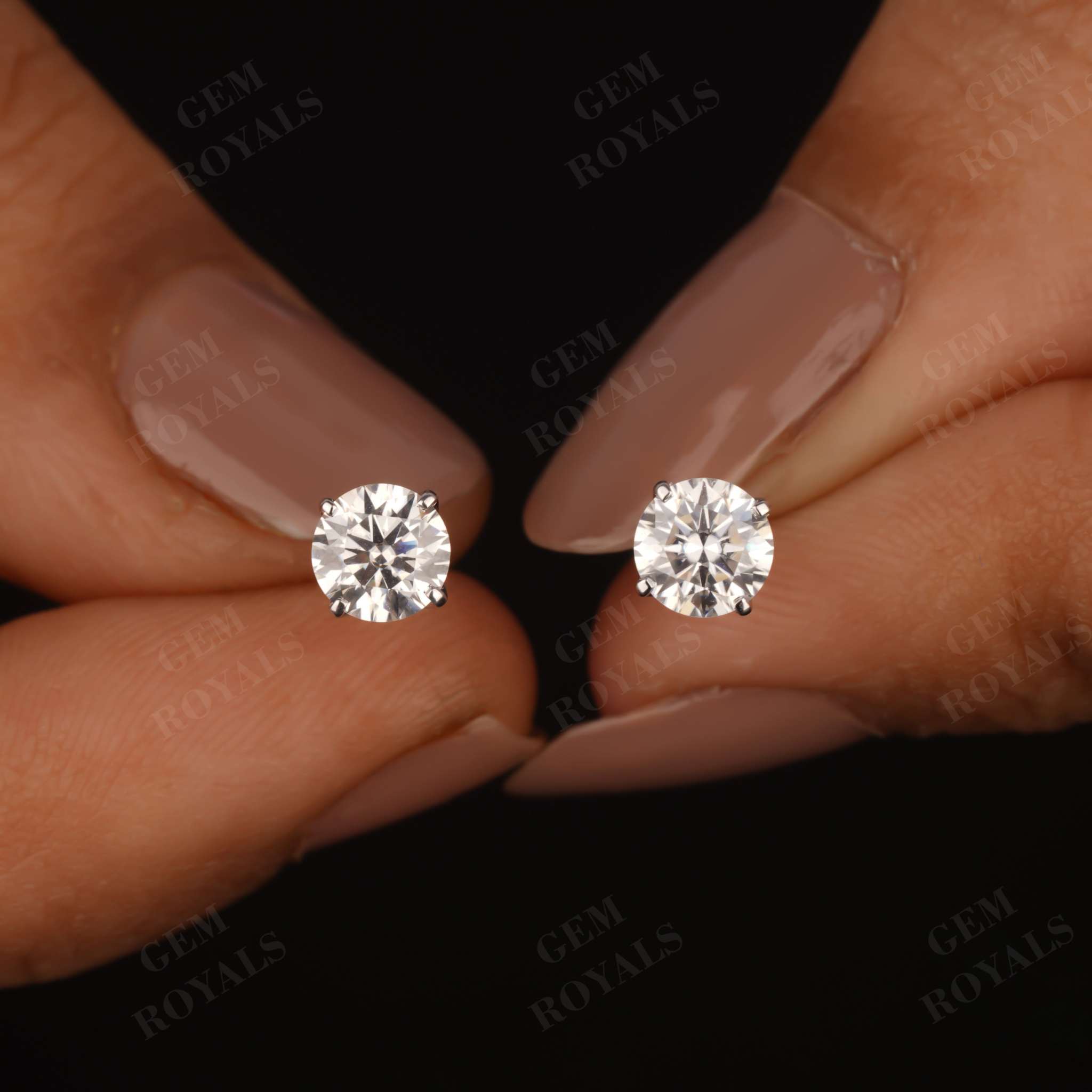 Round Moissanite Solitaire Earrings Push back Studs Forth