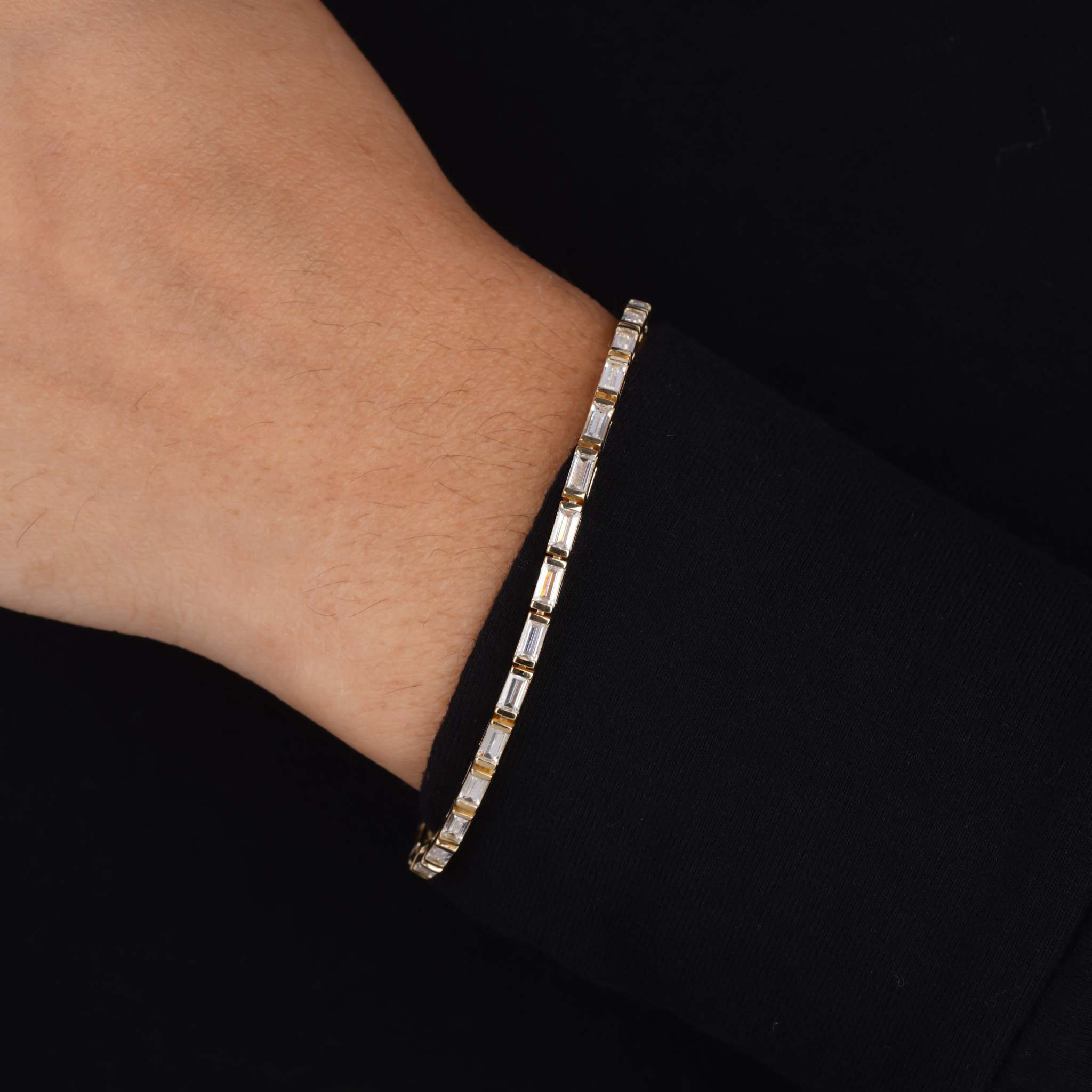 Bar Set Minimalist Baguette Cut Moissanite Tennis Bracelet