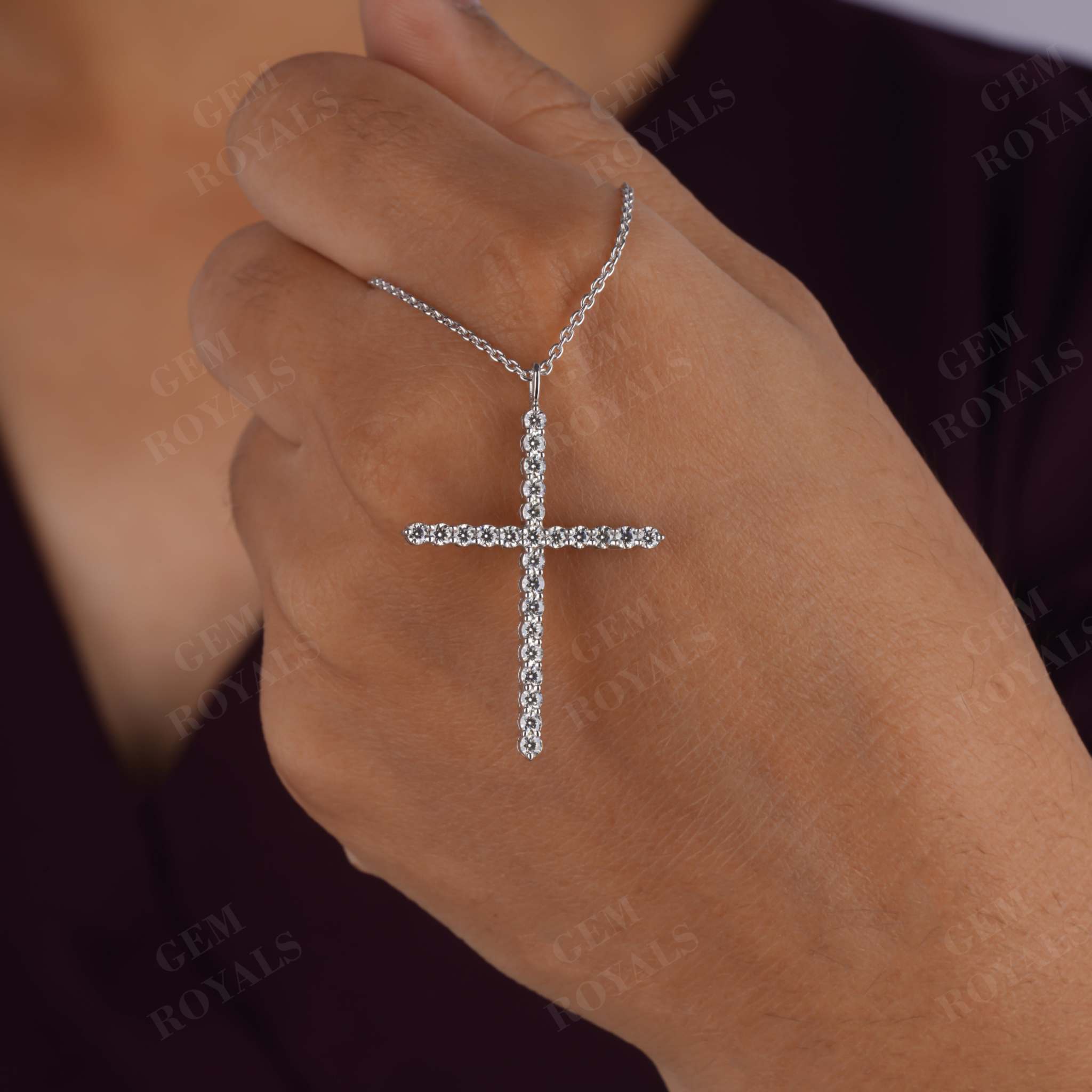 0.90TCW Round Moissanite Cross Pendant Necklace