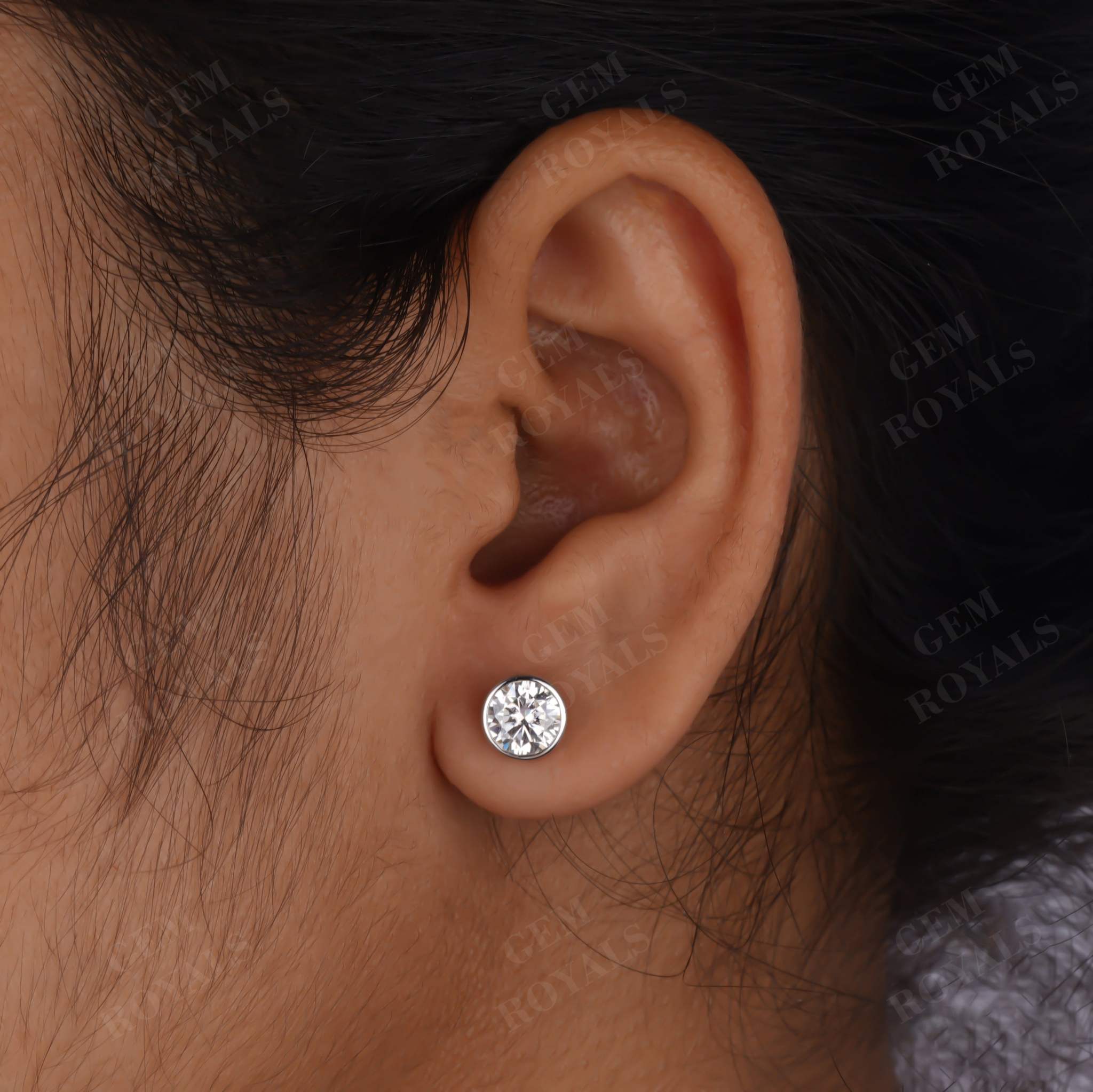 Minimalist Round Moissanite Bezel Set Studs Earrings