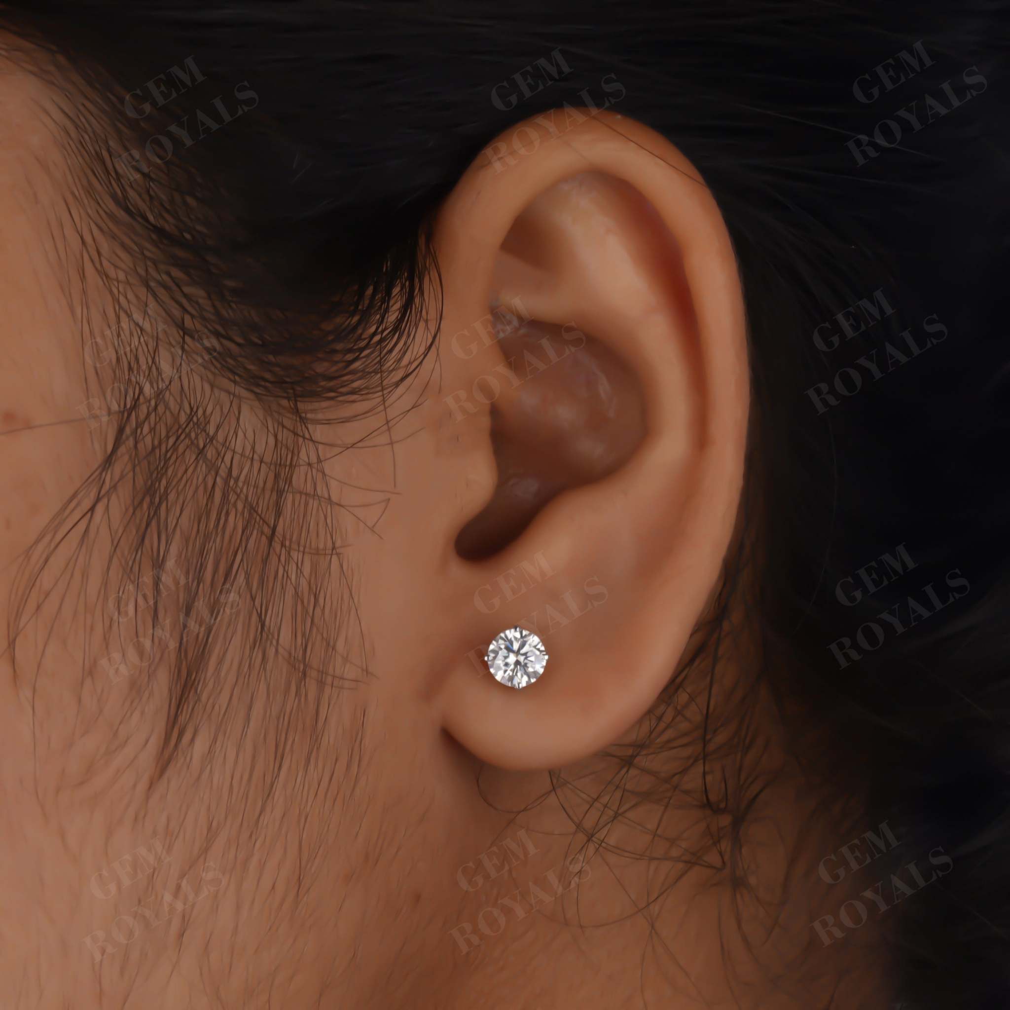 Round Moissanite Solitaire Earrings Push back Studs Fifth