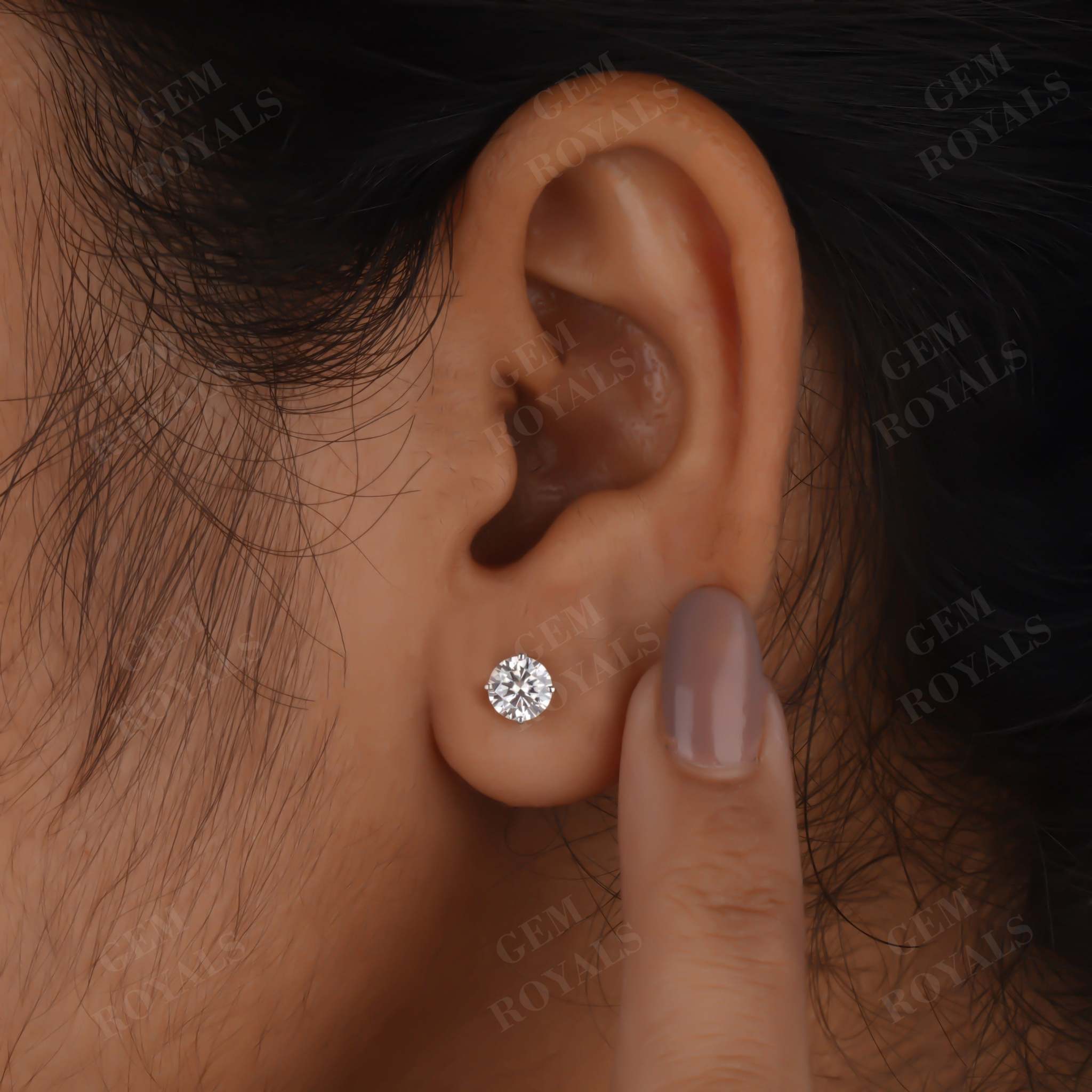 Round Moissanite Solitaire Earrings Push back Studs Sixth