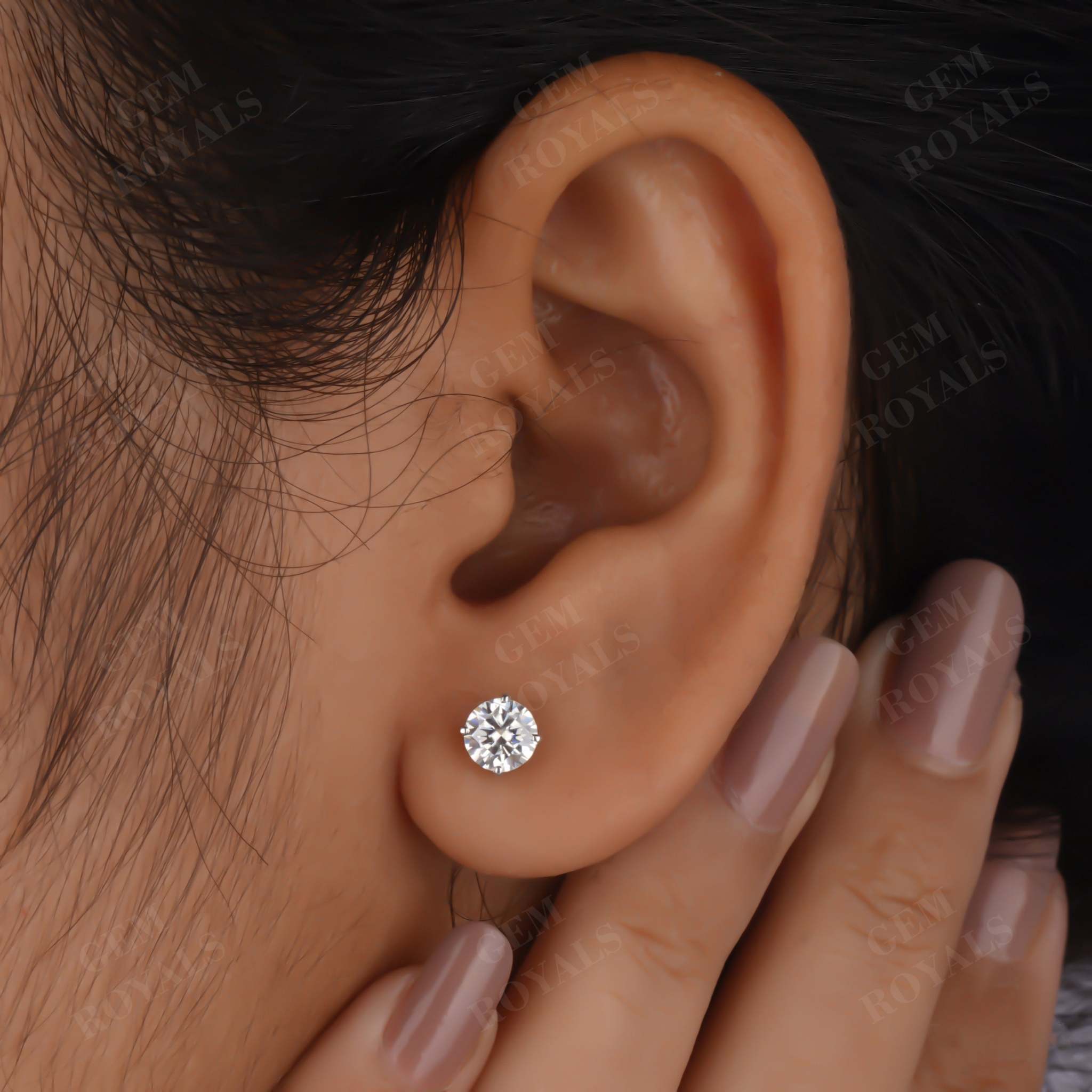 Round Moissanite Solitaire Earrings Push back Studs First