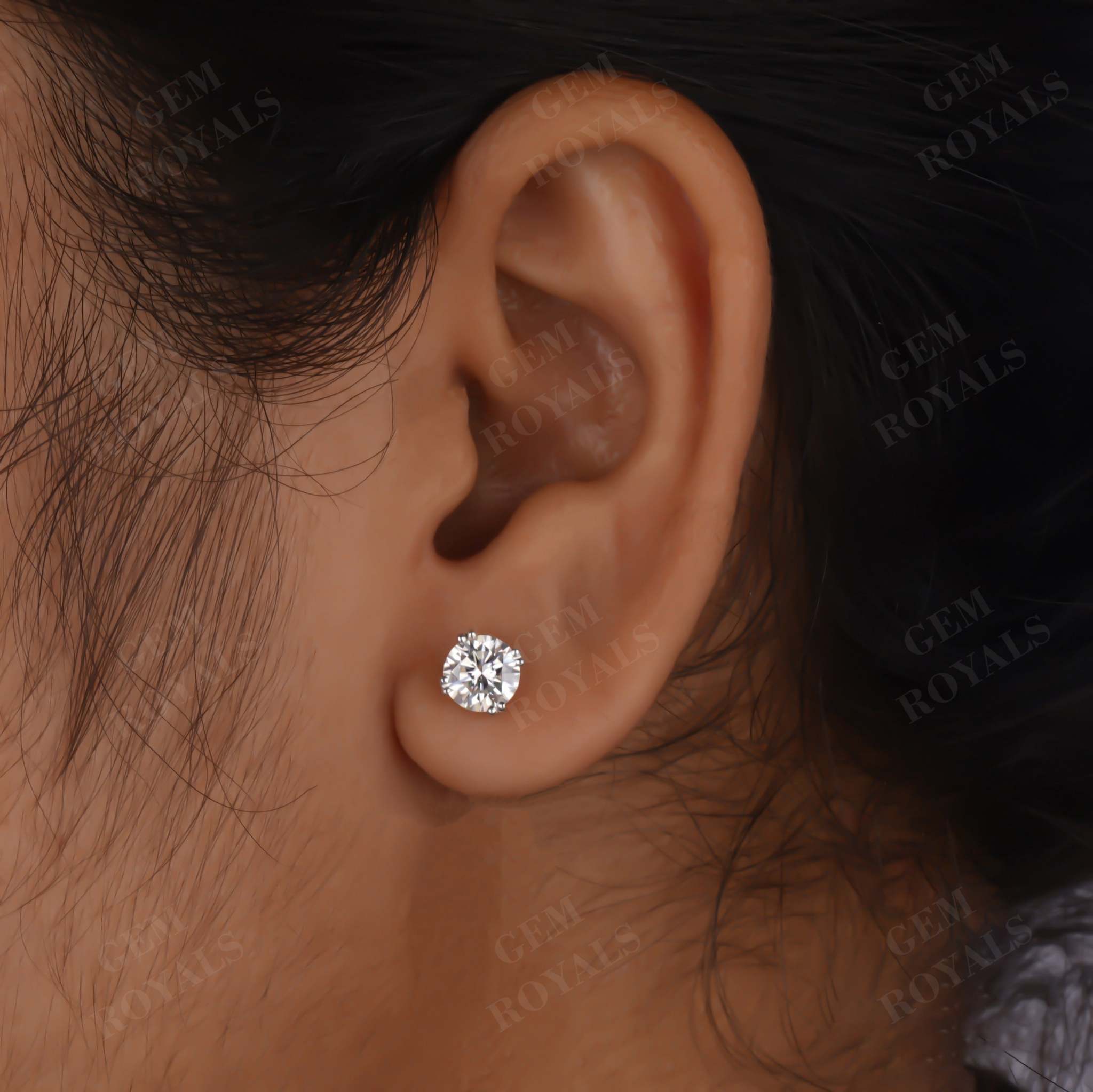 Round Moissanite Solitaire Stud Earrings with Double Prongs Sixth