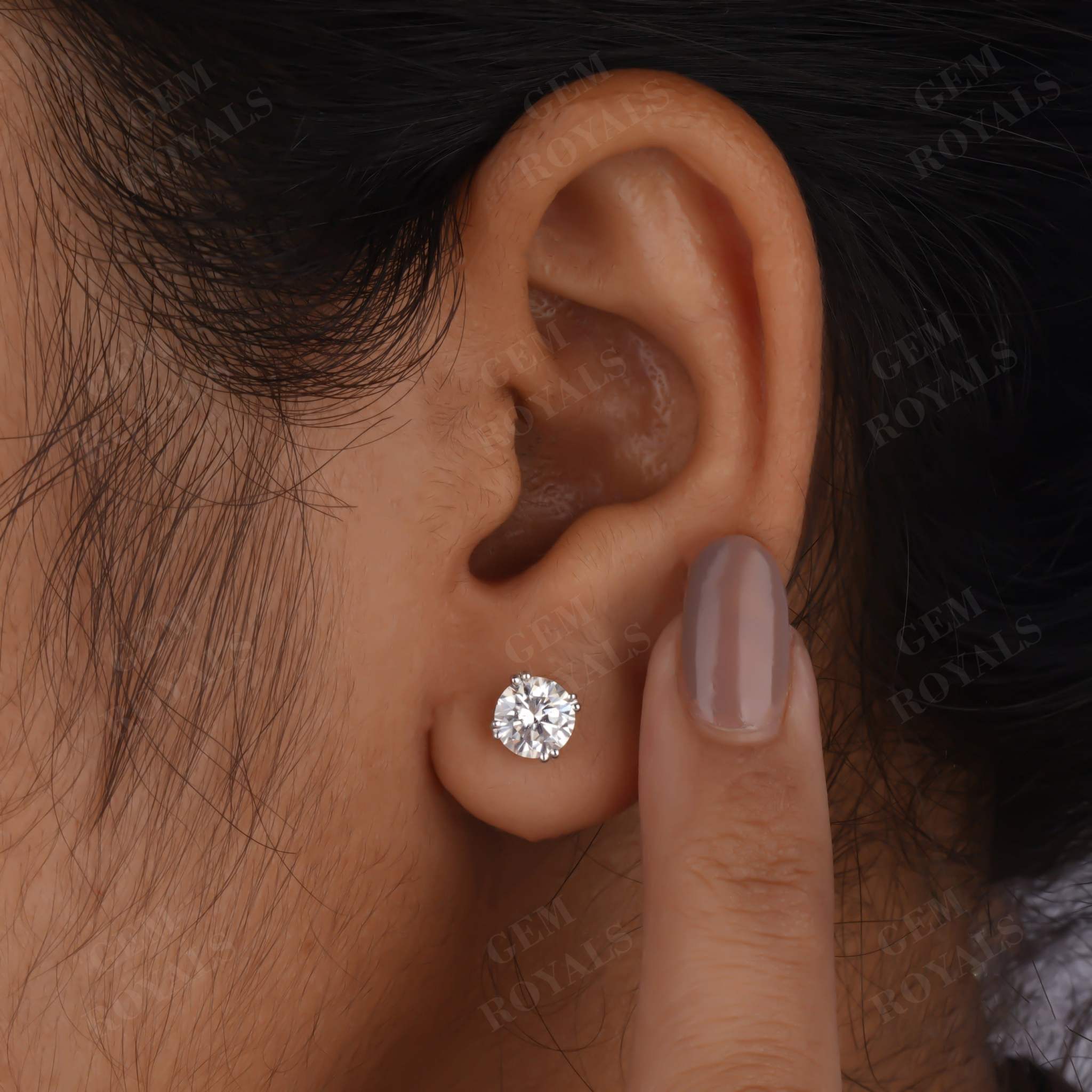 Round Moissanite Solitaire Stud Earrings with Double Prongs Forth