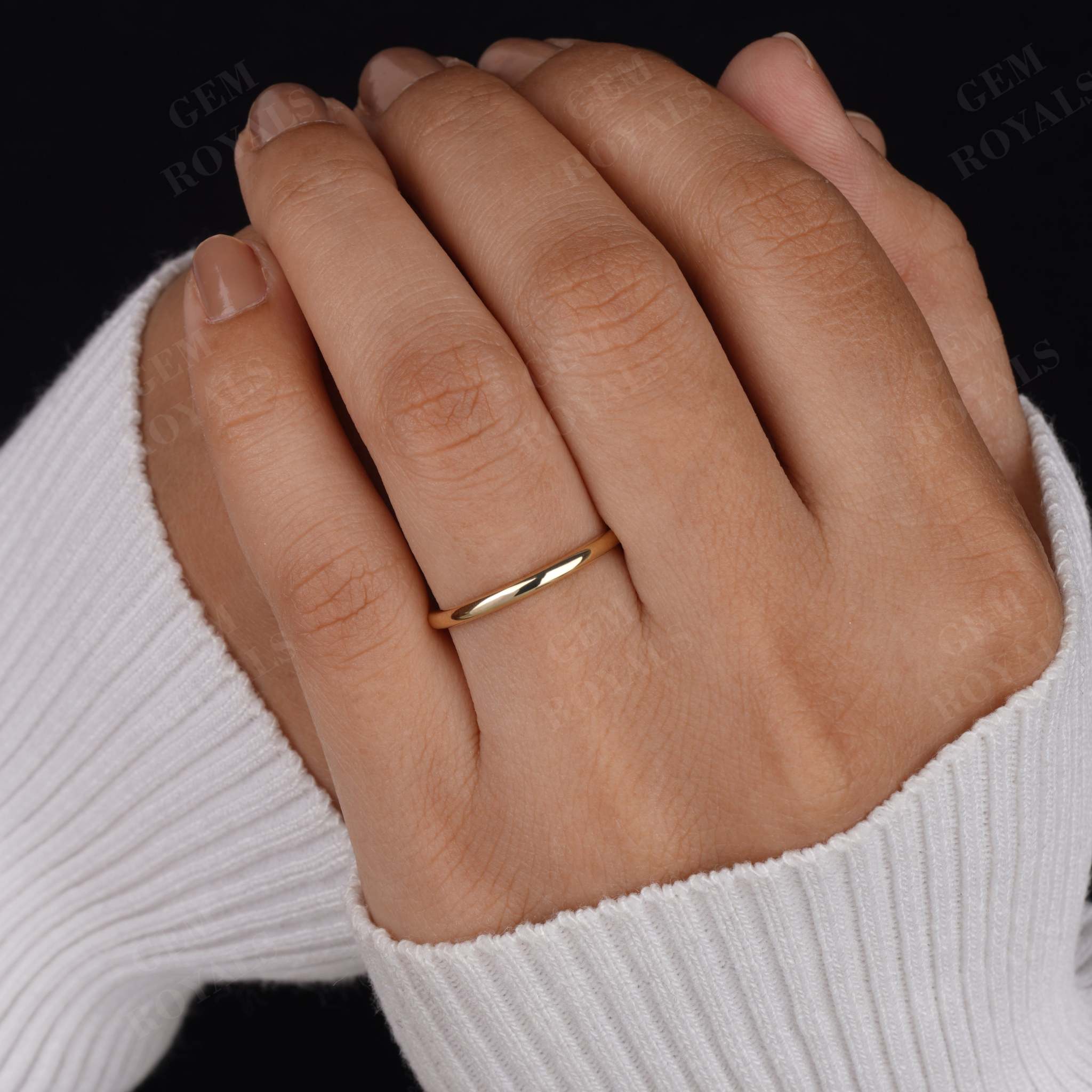 2.00MM Wide Simple Plain Solid Gold Wedding Band For Women