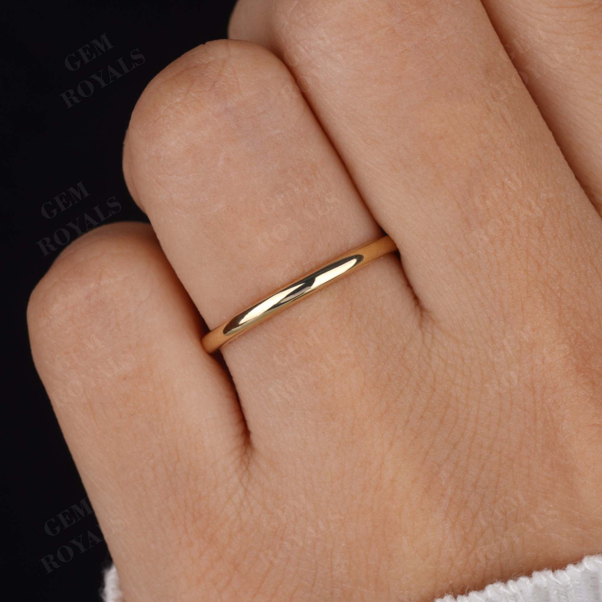 2.00MM Wide Simple Plain Solid Gold Wedding Band For Women