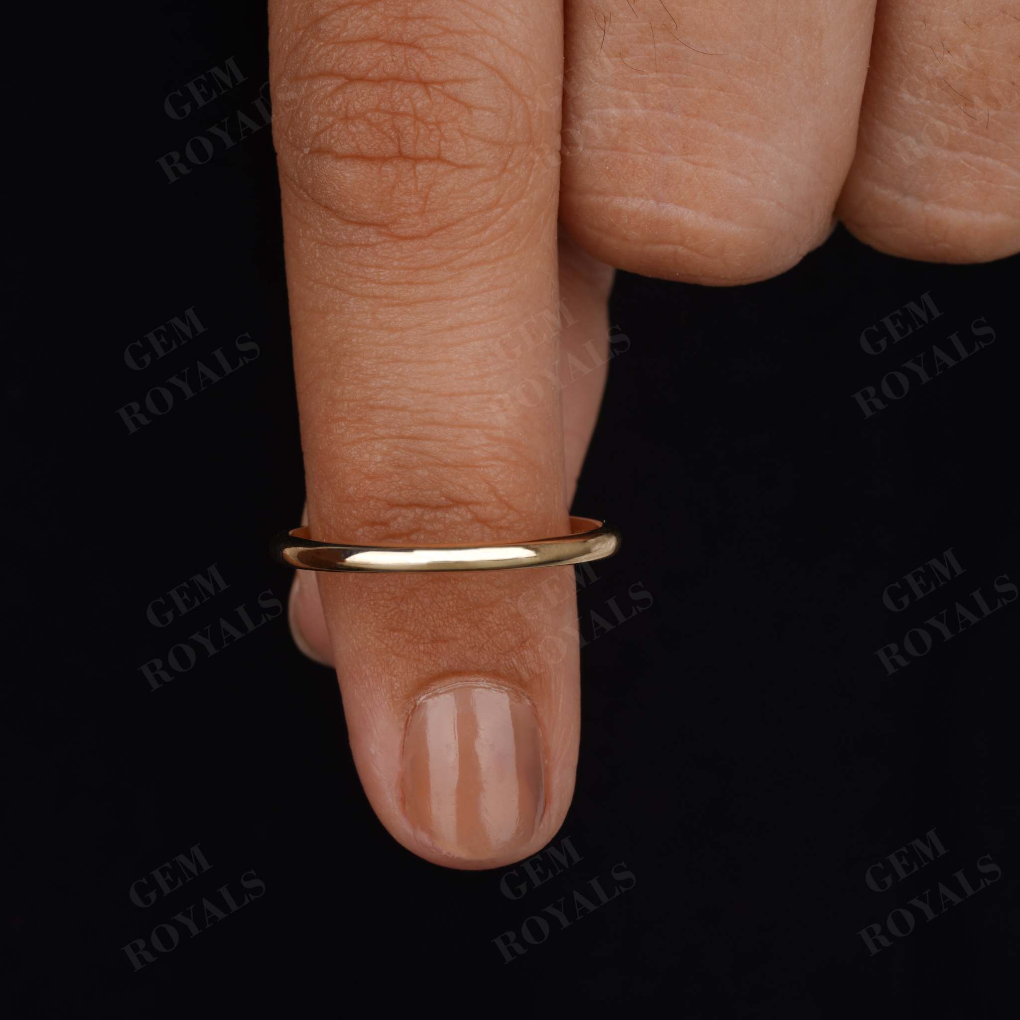 2.00MM Wide Simple Plain Solid Gold Wedding Band For Women