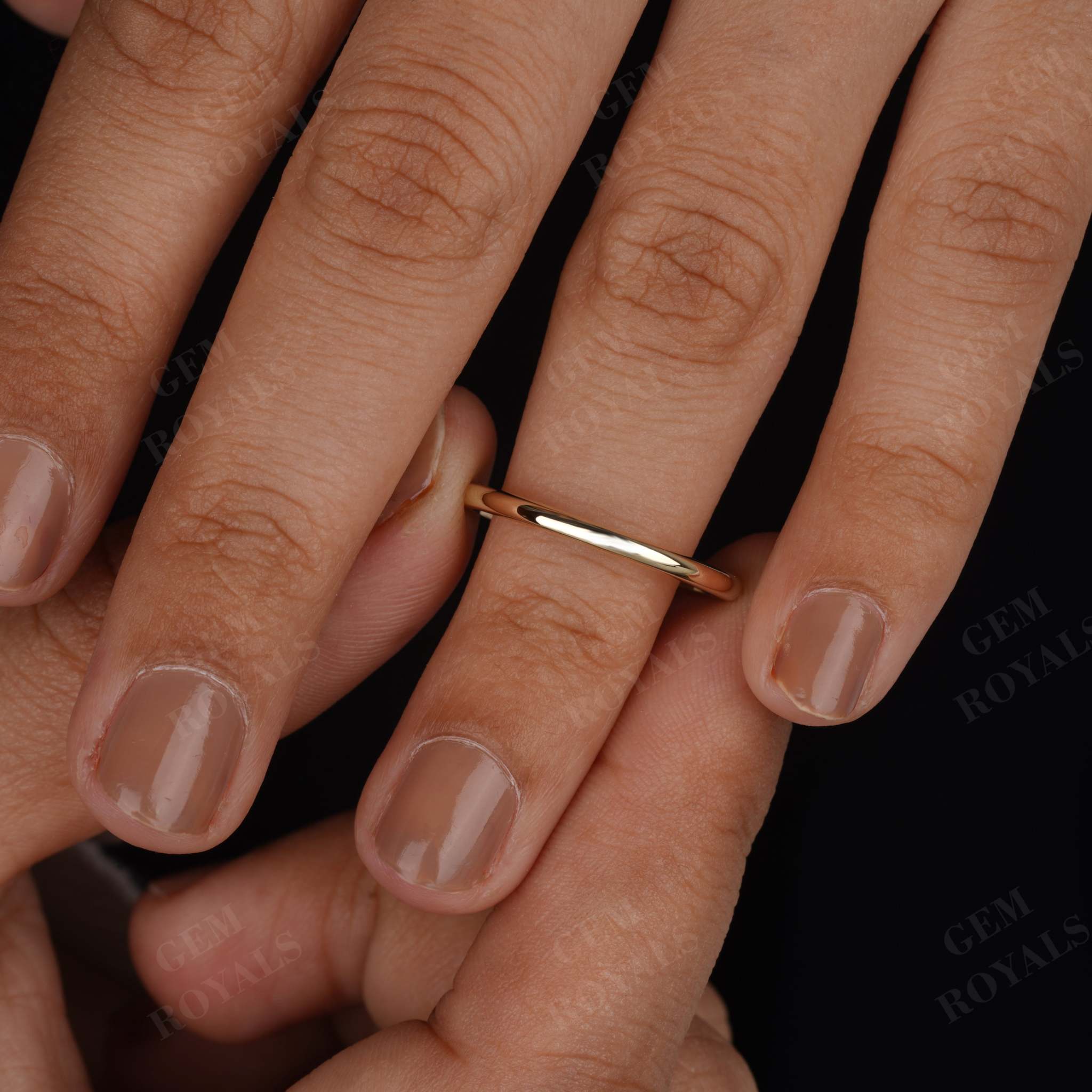 2.00MM Wide Simple Plain Solid Gold Wedding Band For Women