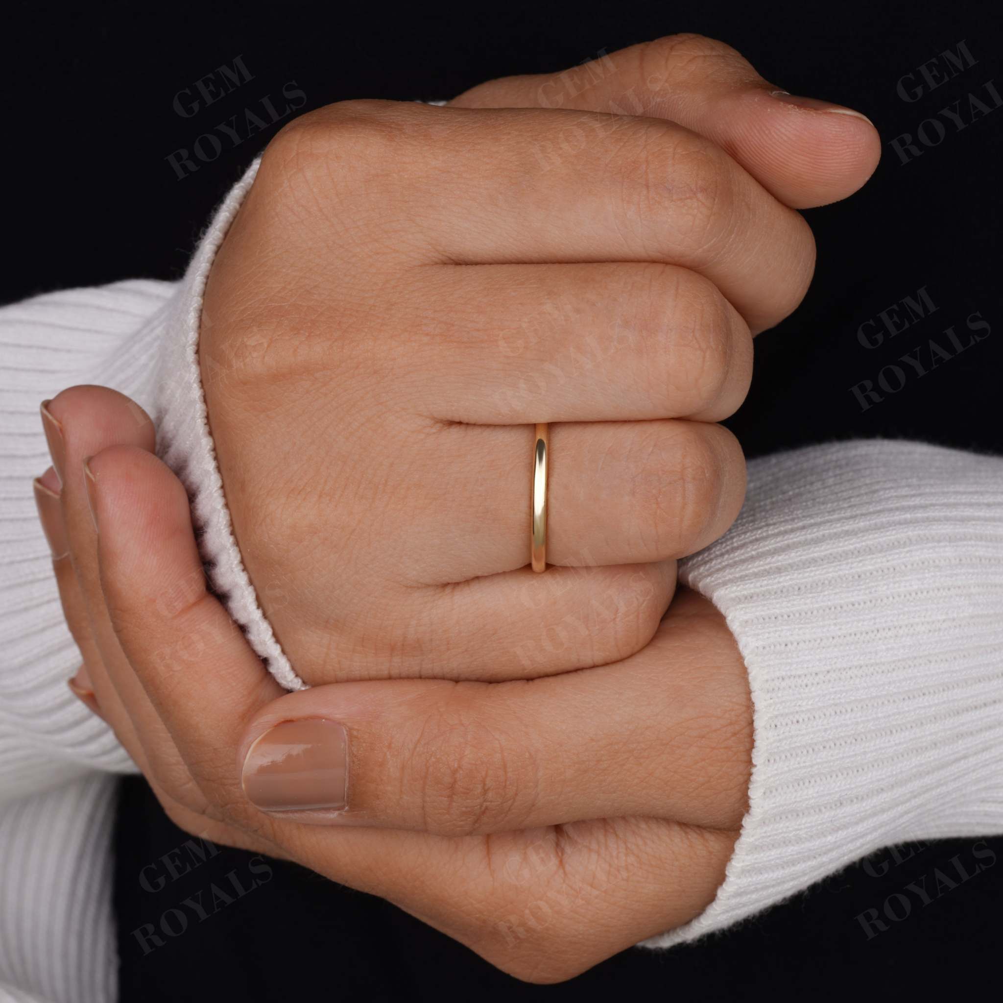 2.00MM Wide Simple Plain Solid Gold Wedding Band For Women