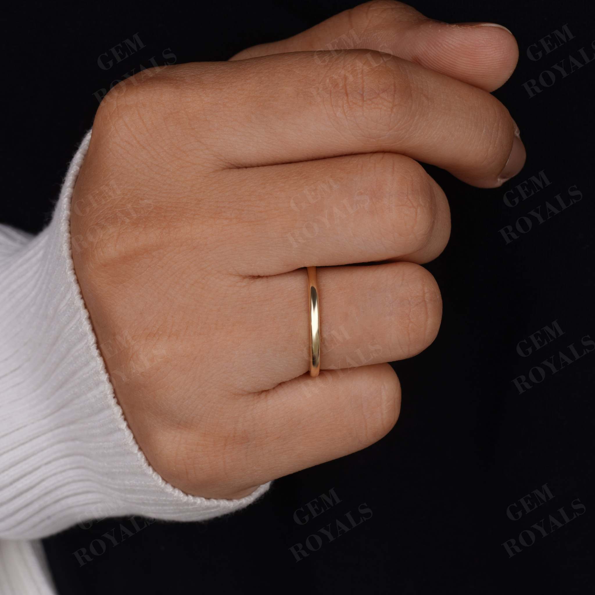 2.00MM Wide Simple Plain Solid Gold Wedding Band For Women