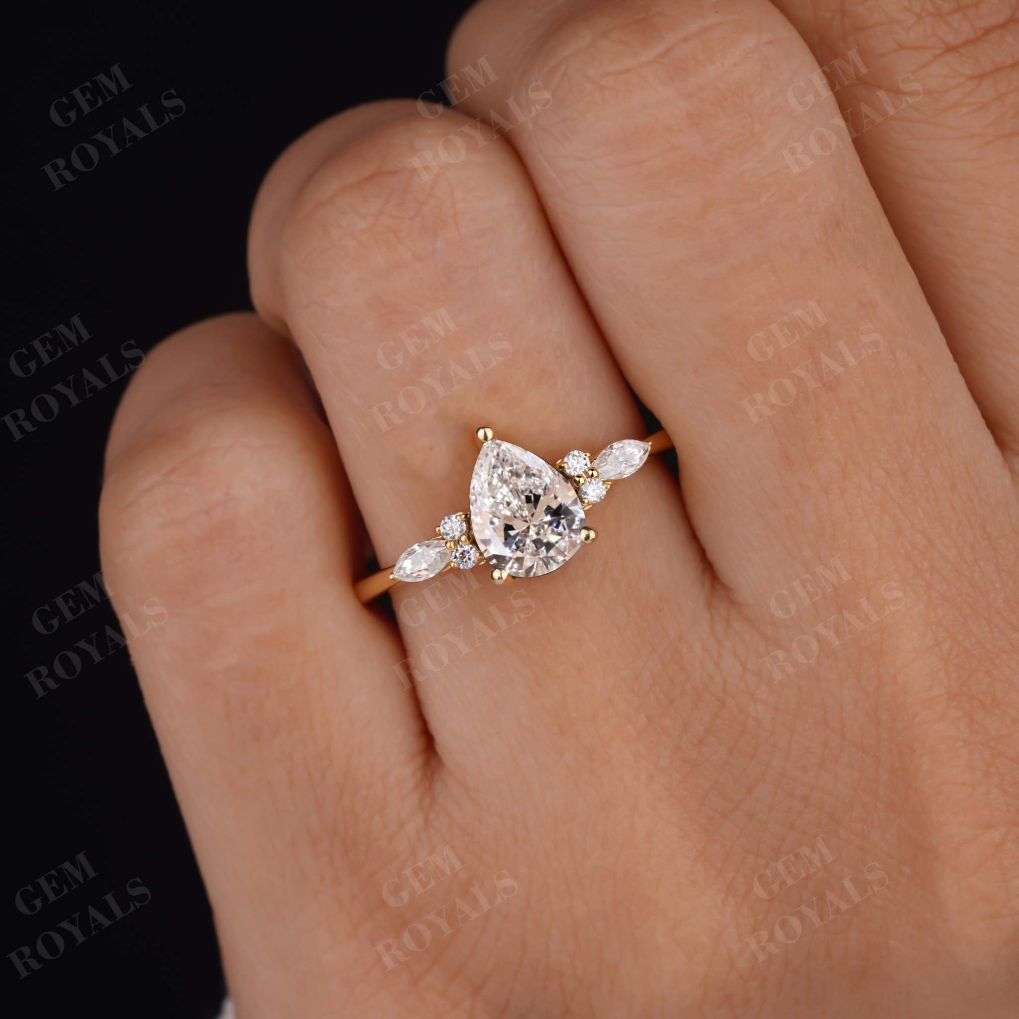 Vintage Pear Lab Grown Diamond Solitaire Engagement Ring