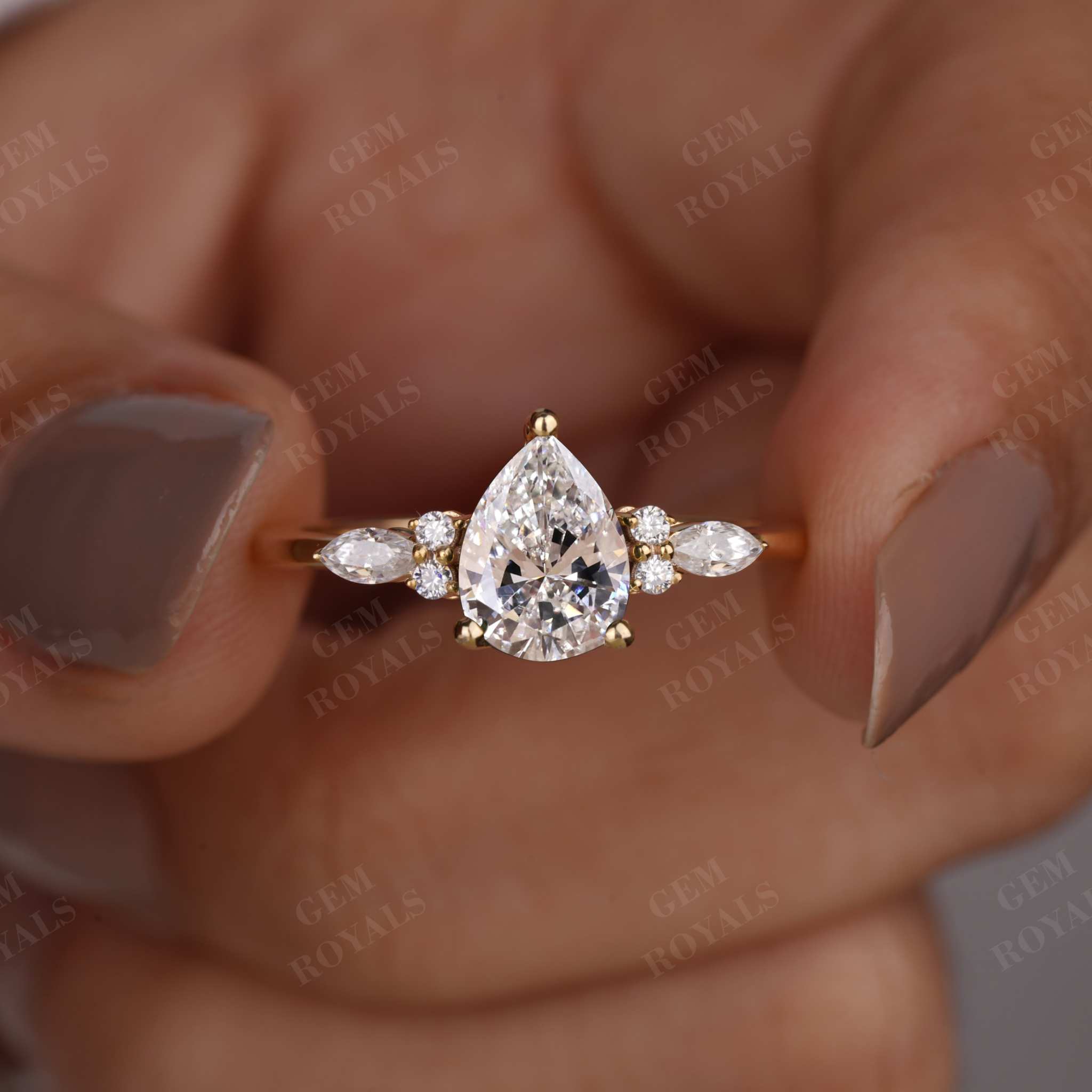 Vintage Pear Lab Grown Diamond Solitaire Engagement Ring