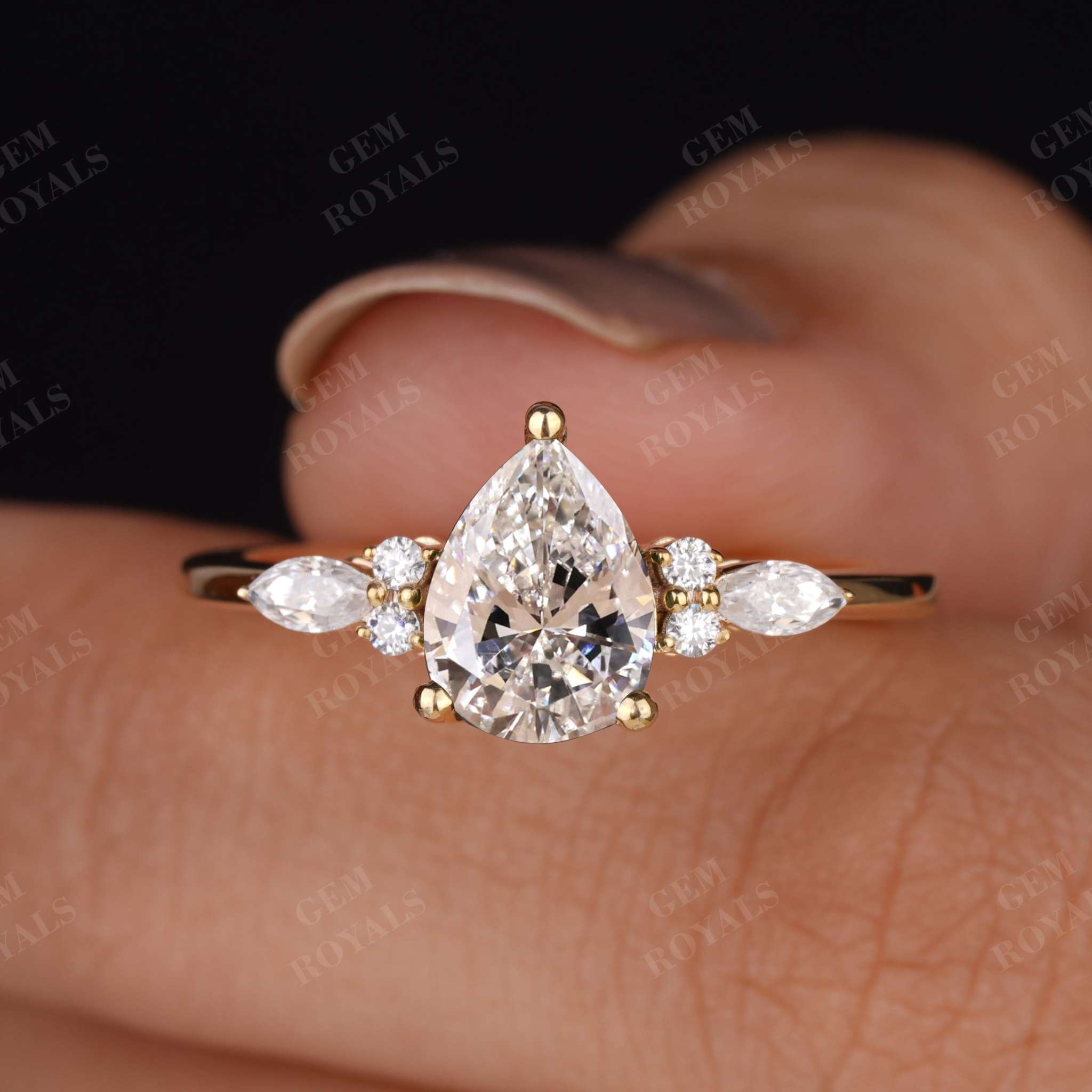 Vintage Pear Lab Grown Diamond Solitaire Engagement Ring