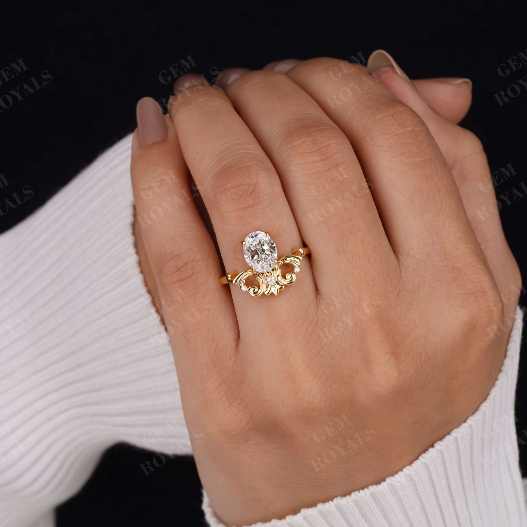 Vintage Oval Lab Grown Diamond Solitaire Engagement Ring