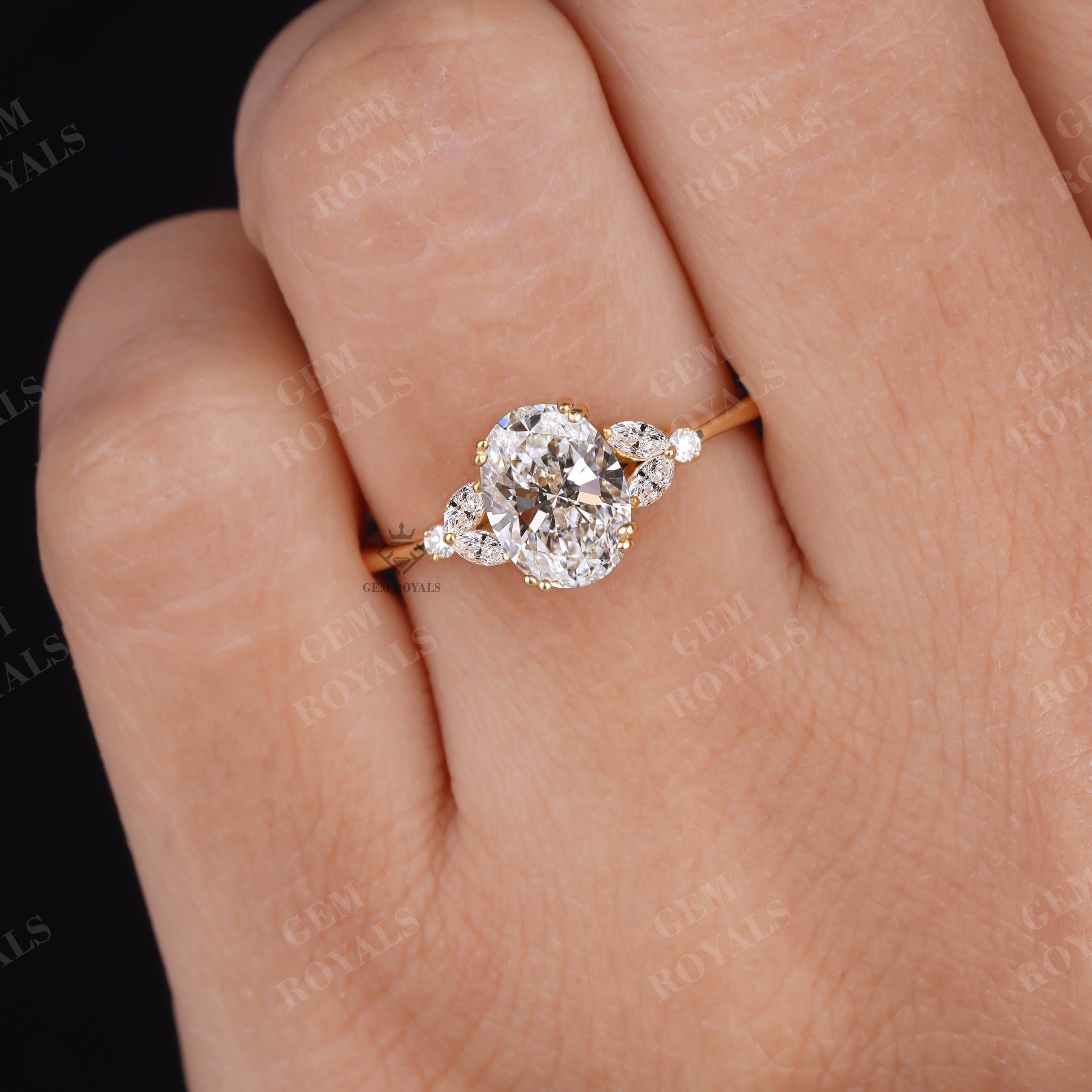 Oval Shaped Lab Grown Diamond Cluster Engagement Ring