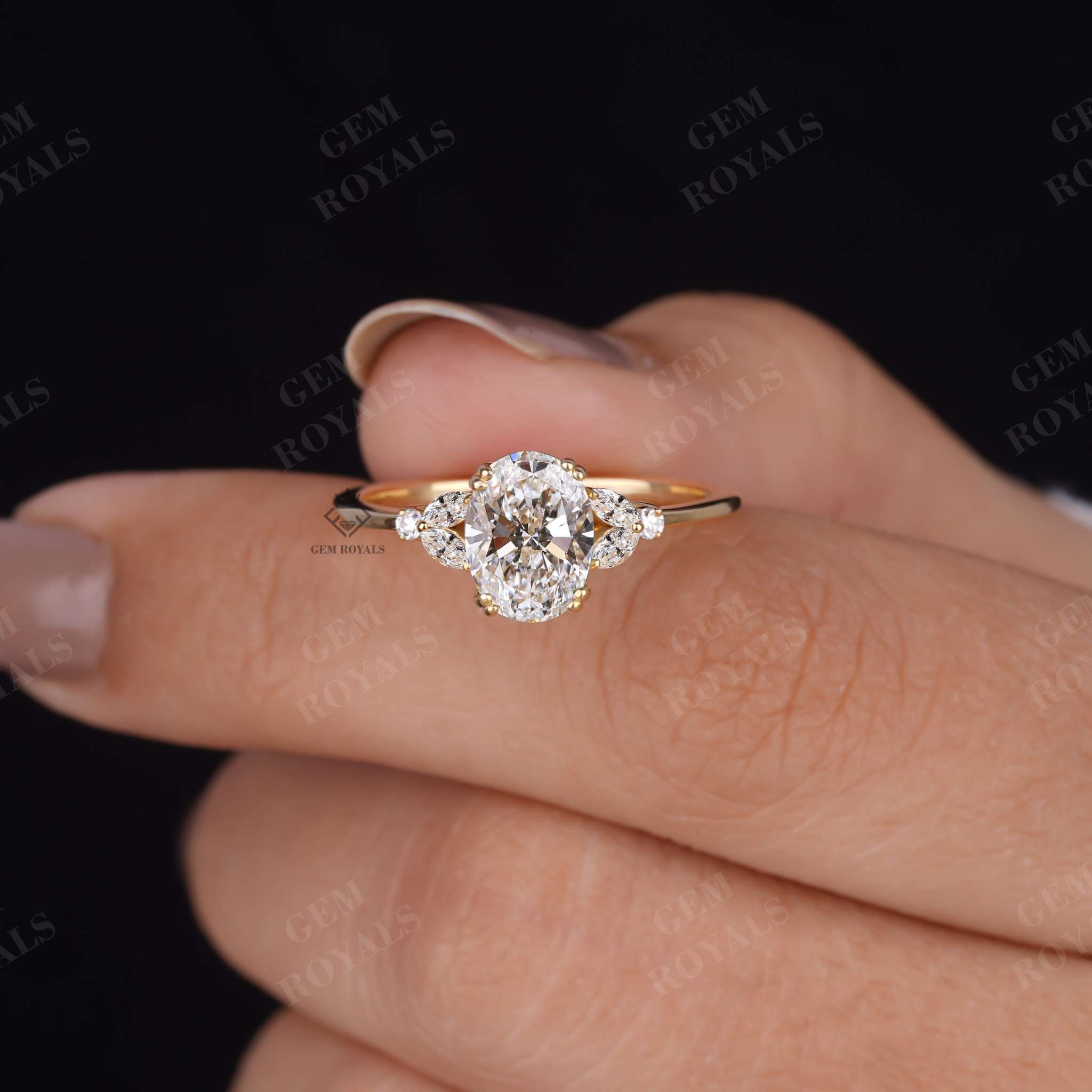 Oval Shaped Lab Grown Diamond Cluster Engagement Ring