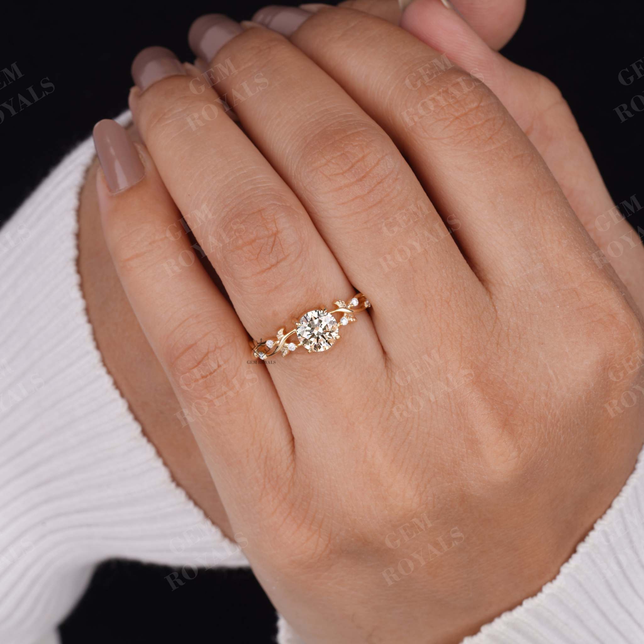 Nature Inspired Round Cut Lab Grown Diamond Engagement Ring