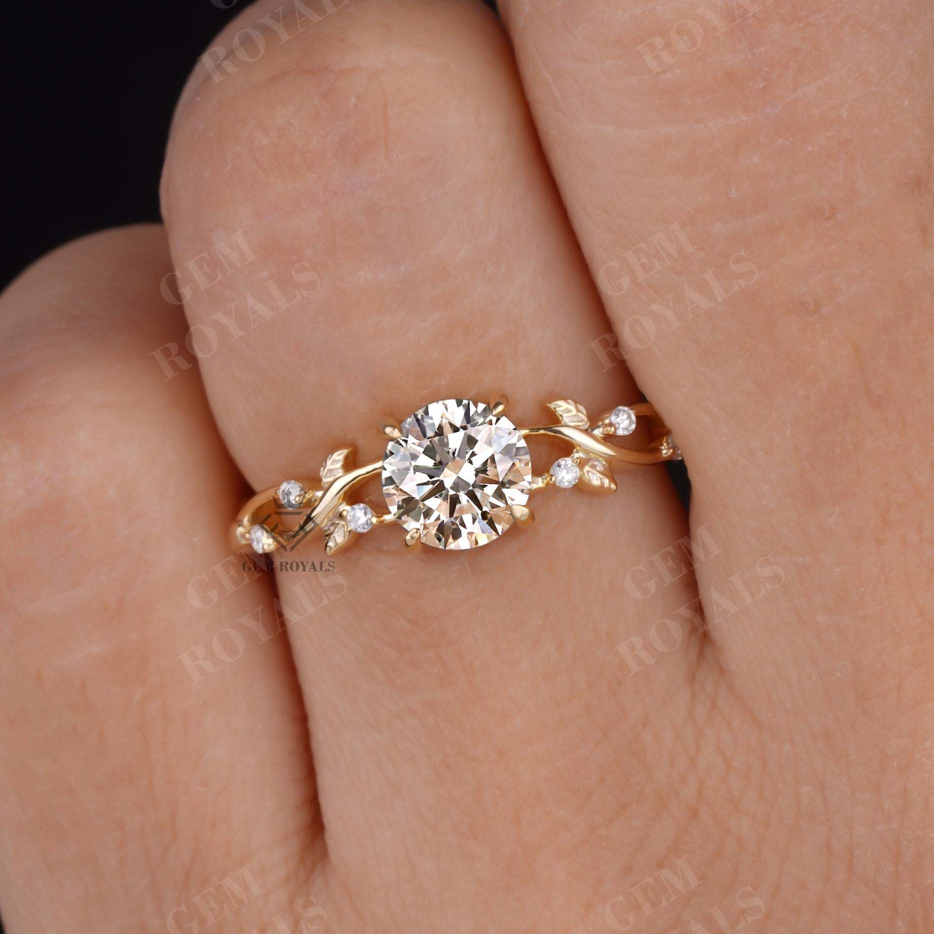 Nature Inspired Round Cut Lab Grown Diamond Engagement Ring