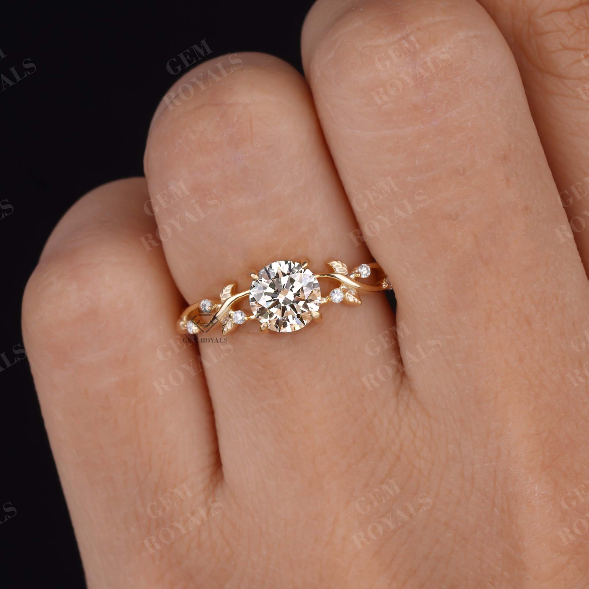 Nature Inspired Round Cut Lab Grown Diamond Engagement Ring