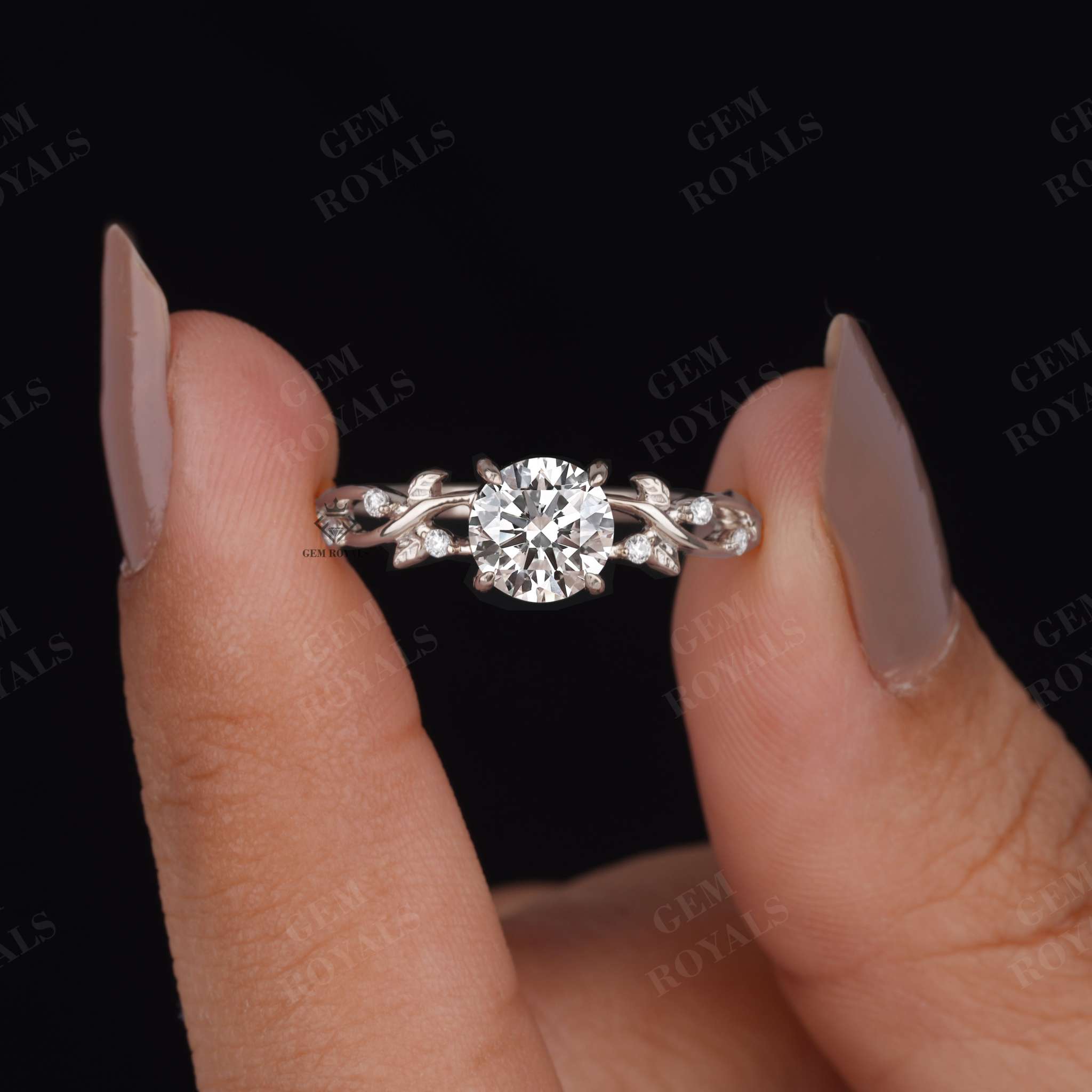 Nature Inspired Round Cut Lab Grown Diamond Engagement Ring