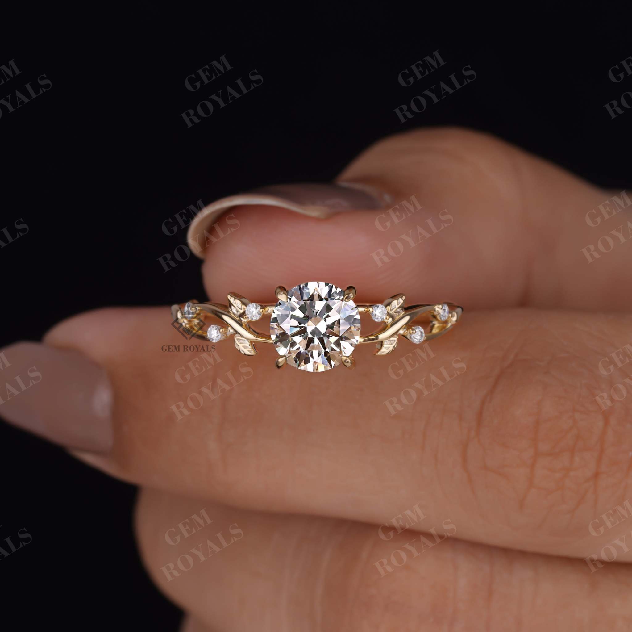 Nature Inspired Round Cut Lab Grown Diamond Engagement Ring