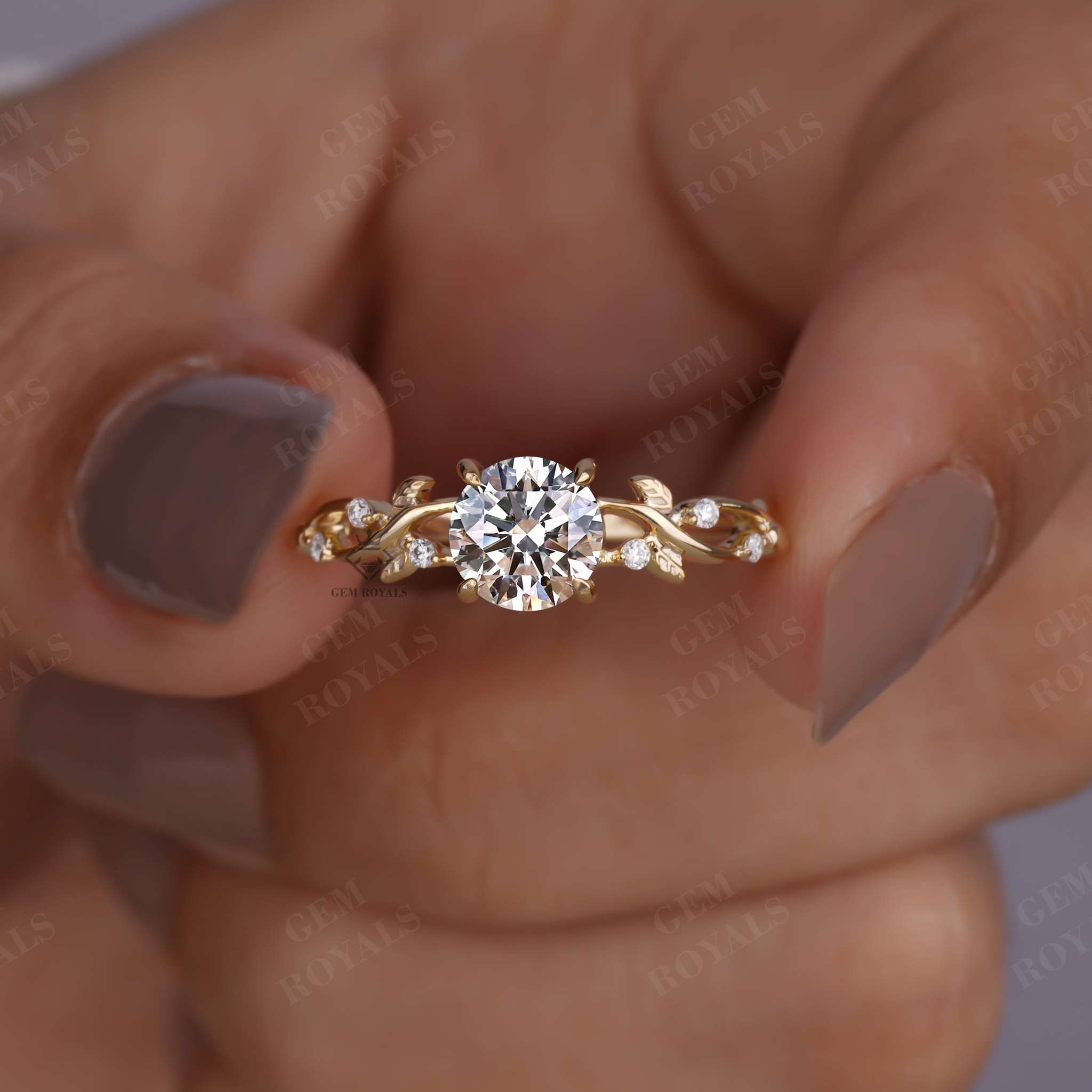 Nature Inspired Round Cut Lab Grown Diamond Engagement Ring