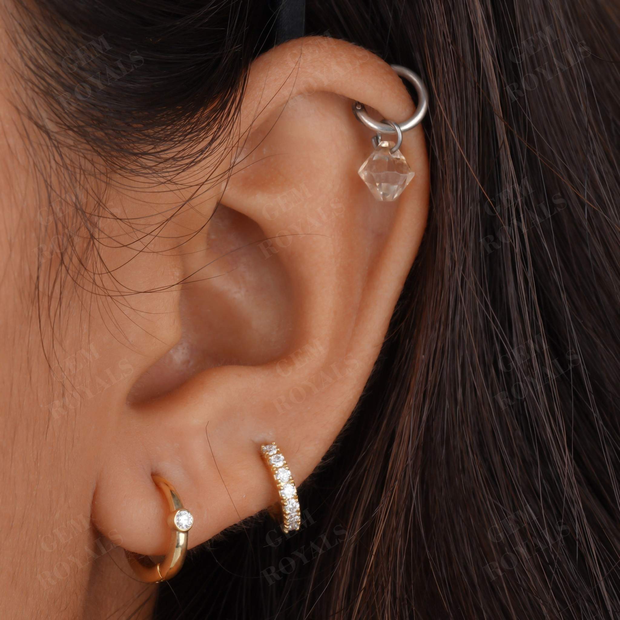 Minimalist Round Moissanite Cartilage Hoop Helix Hoop Earrings