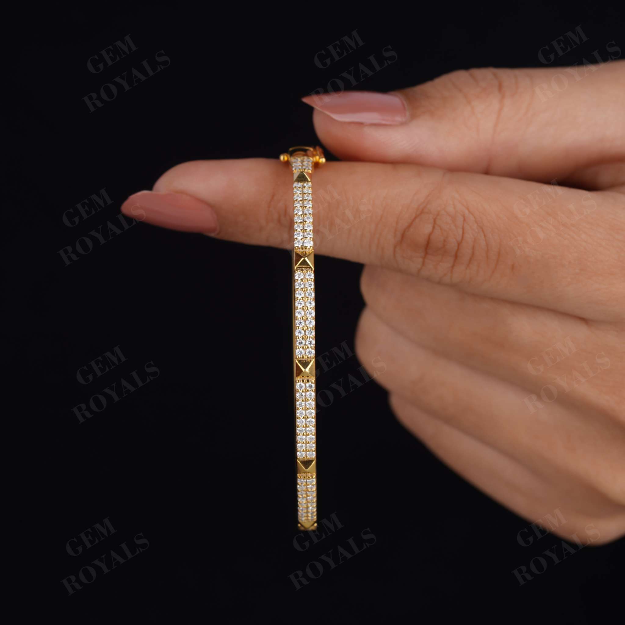 Spike Pyramid Pave set Moissanite Bangle Bracelet