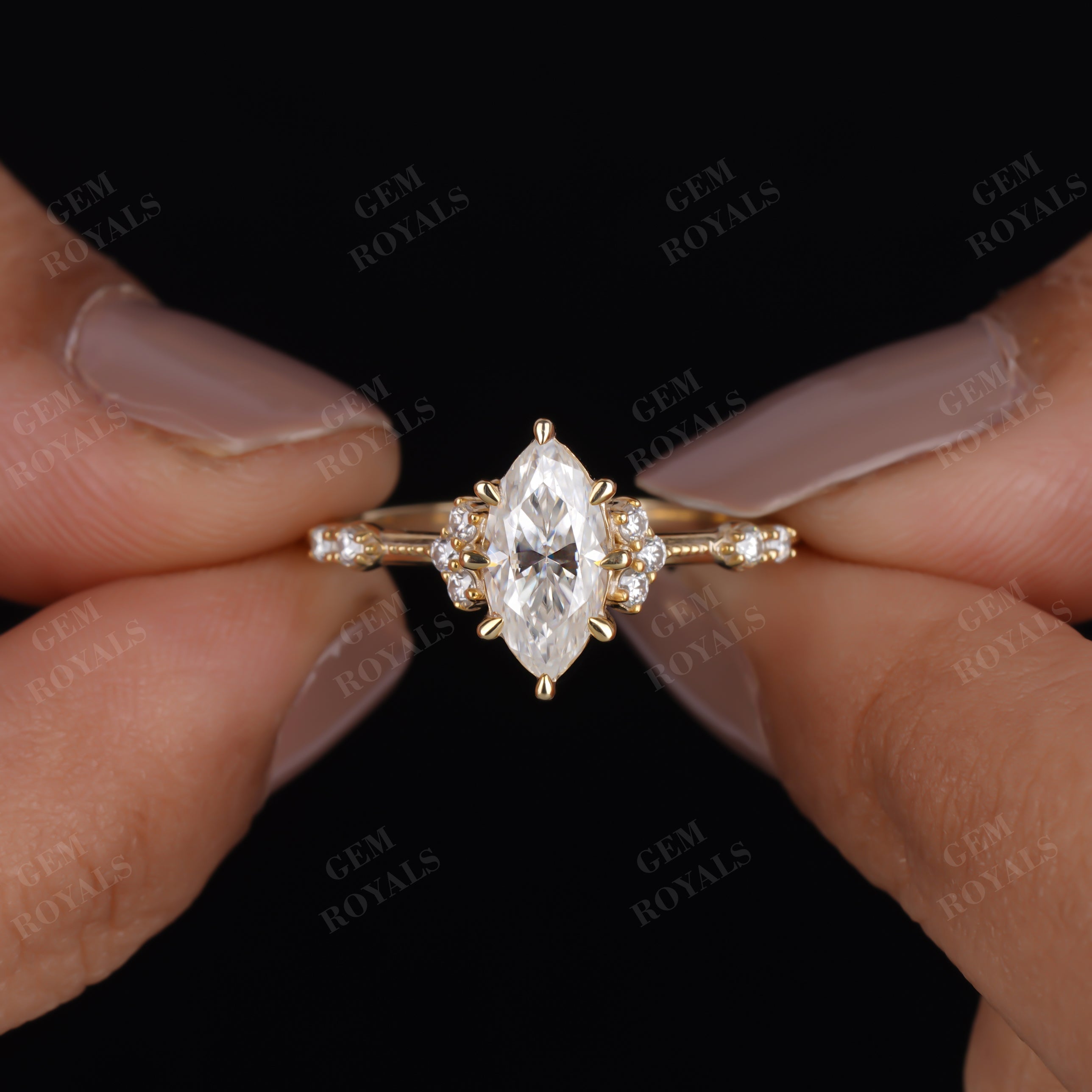 Vintage Marquise Moissanite Cluster Engagement Ring