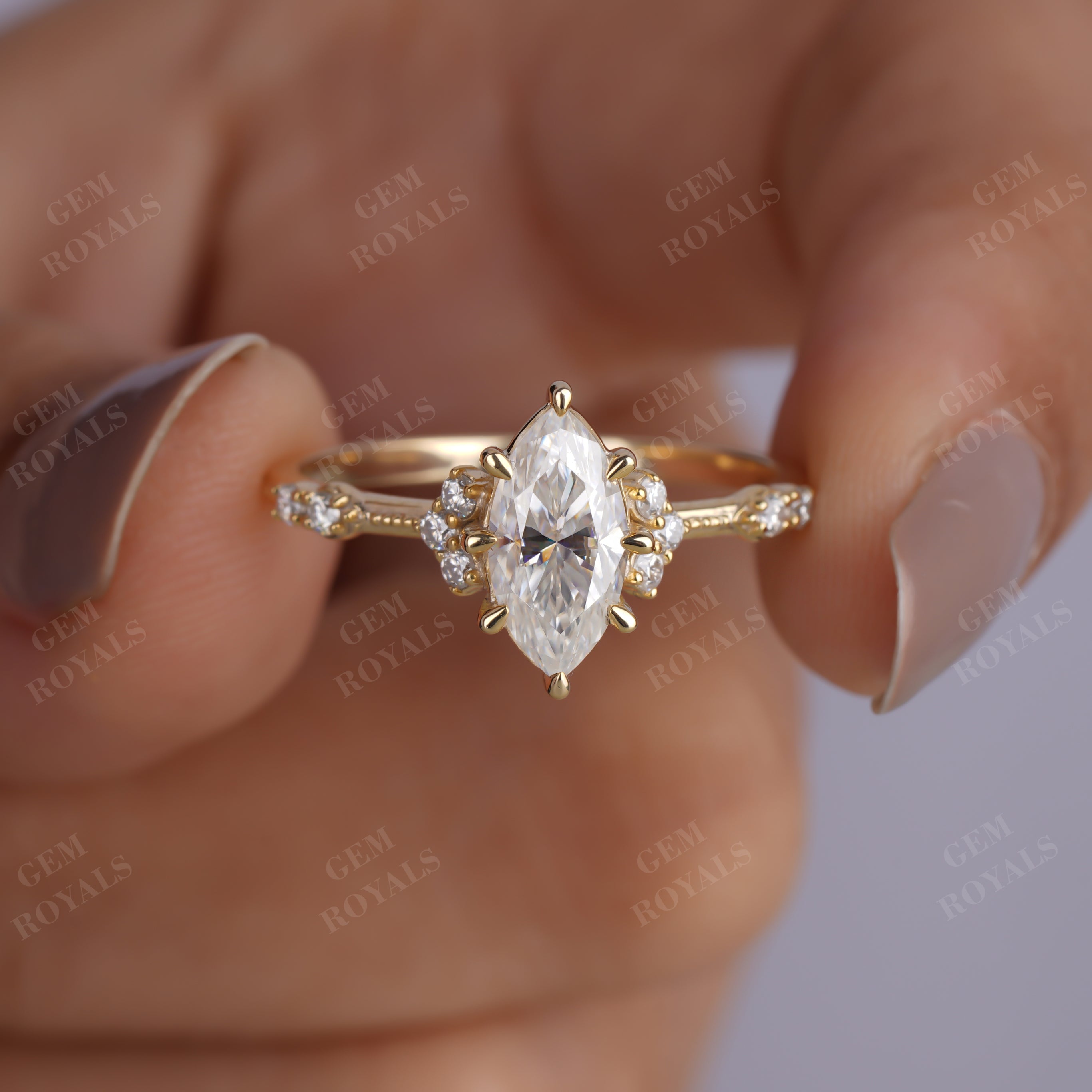 Vintage Marquise Moissanite Cluster Engagement Ring