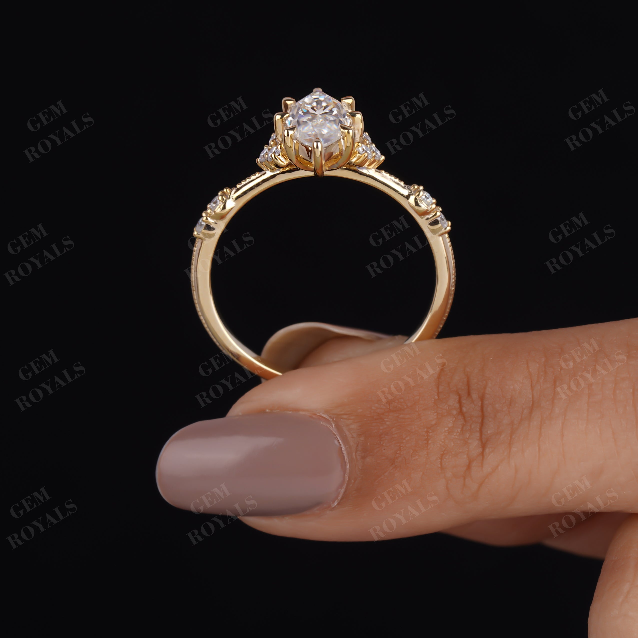 Vintage Marquise Moissanite Cluster Engagement Ring