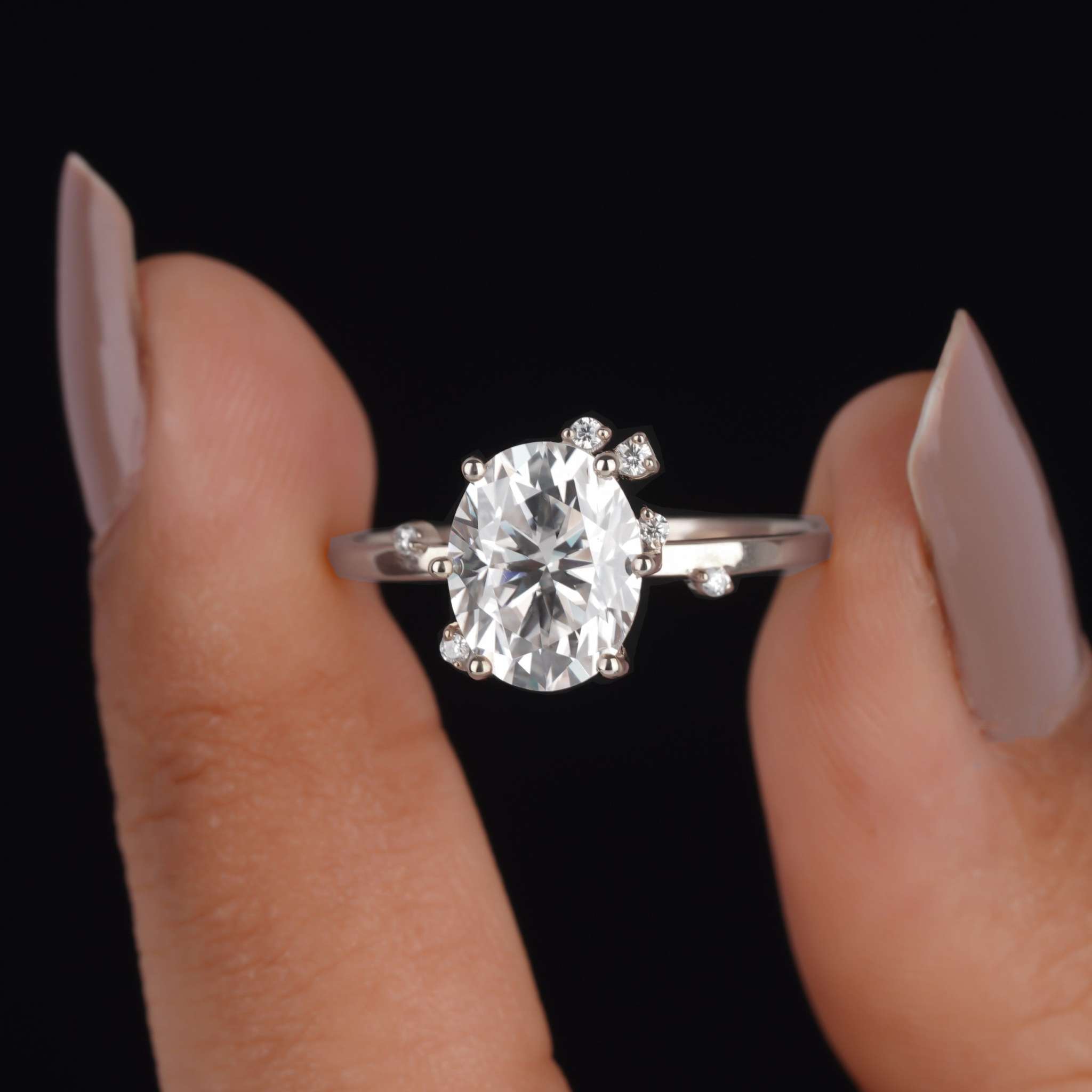 Dainty Oval Cut Moissanite Solitaire Engagement Ring