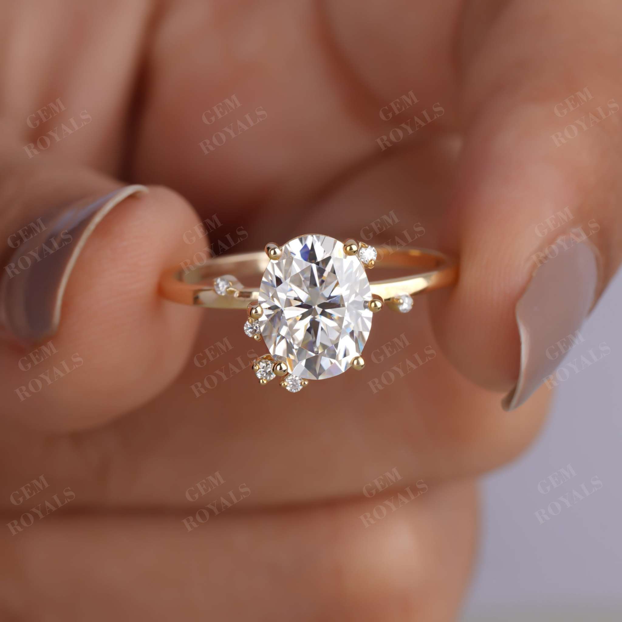 Dainty Oval Cut Moissanite Solitaire Engagement Ring