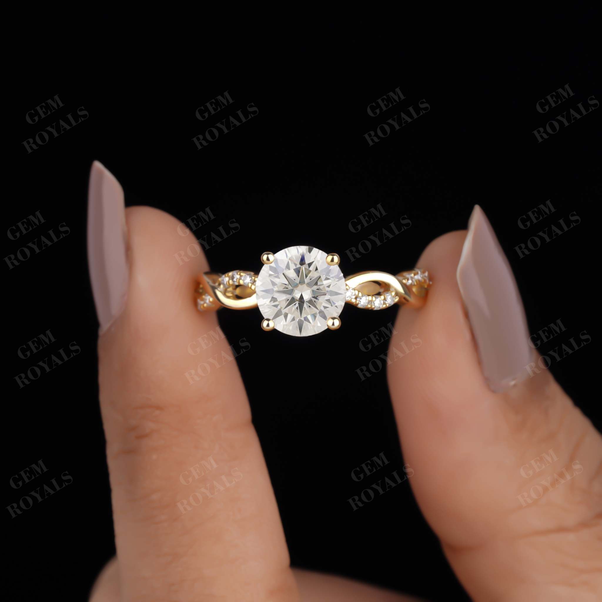 Petite Twisted Vine Round Moissanite Engagement Ring