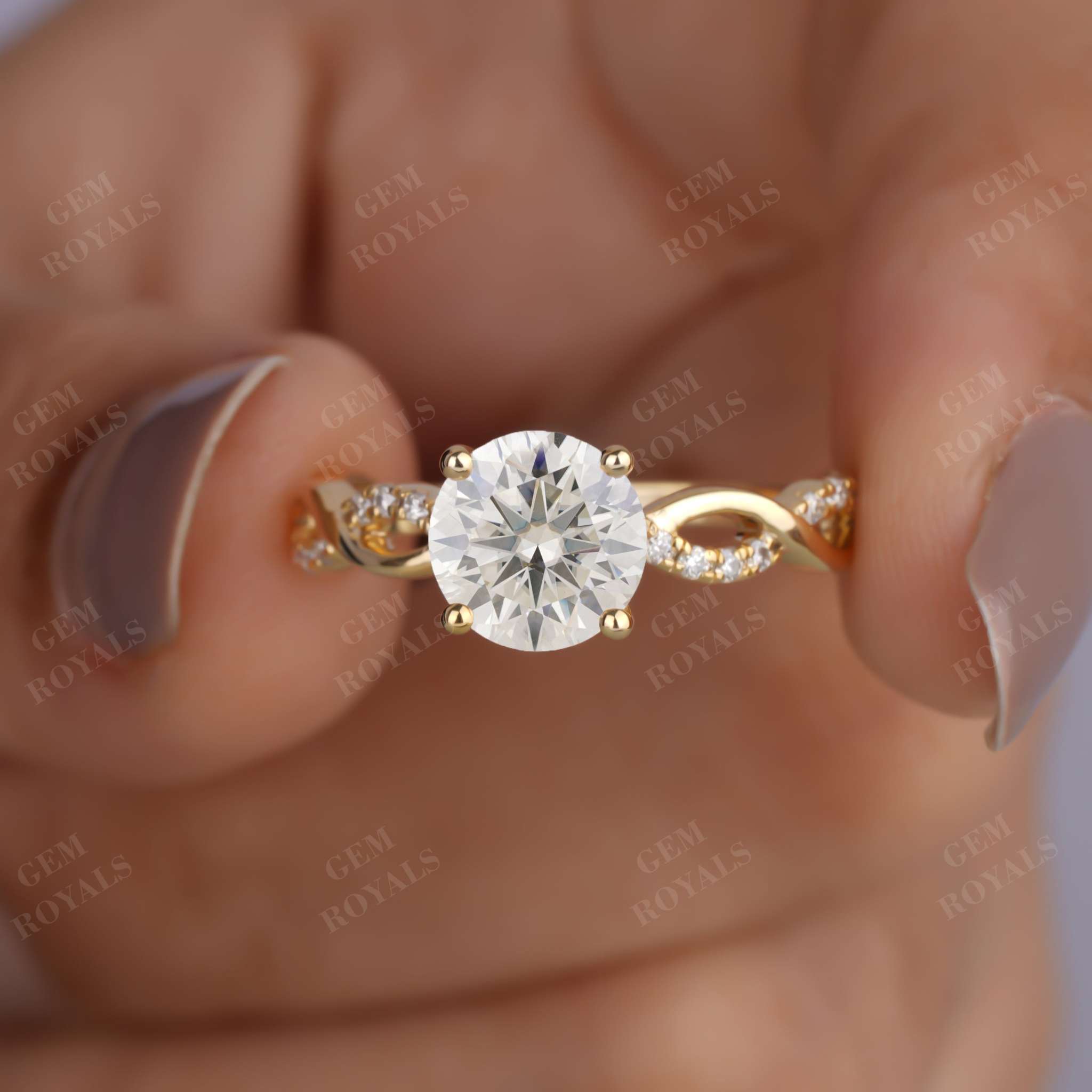 Petite Twisted Vine Round Moissanite Engagement Ring