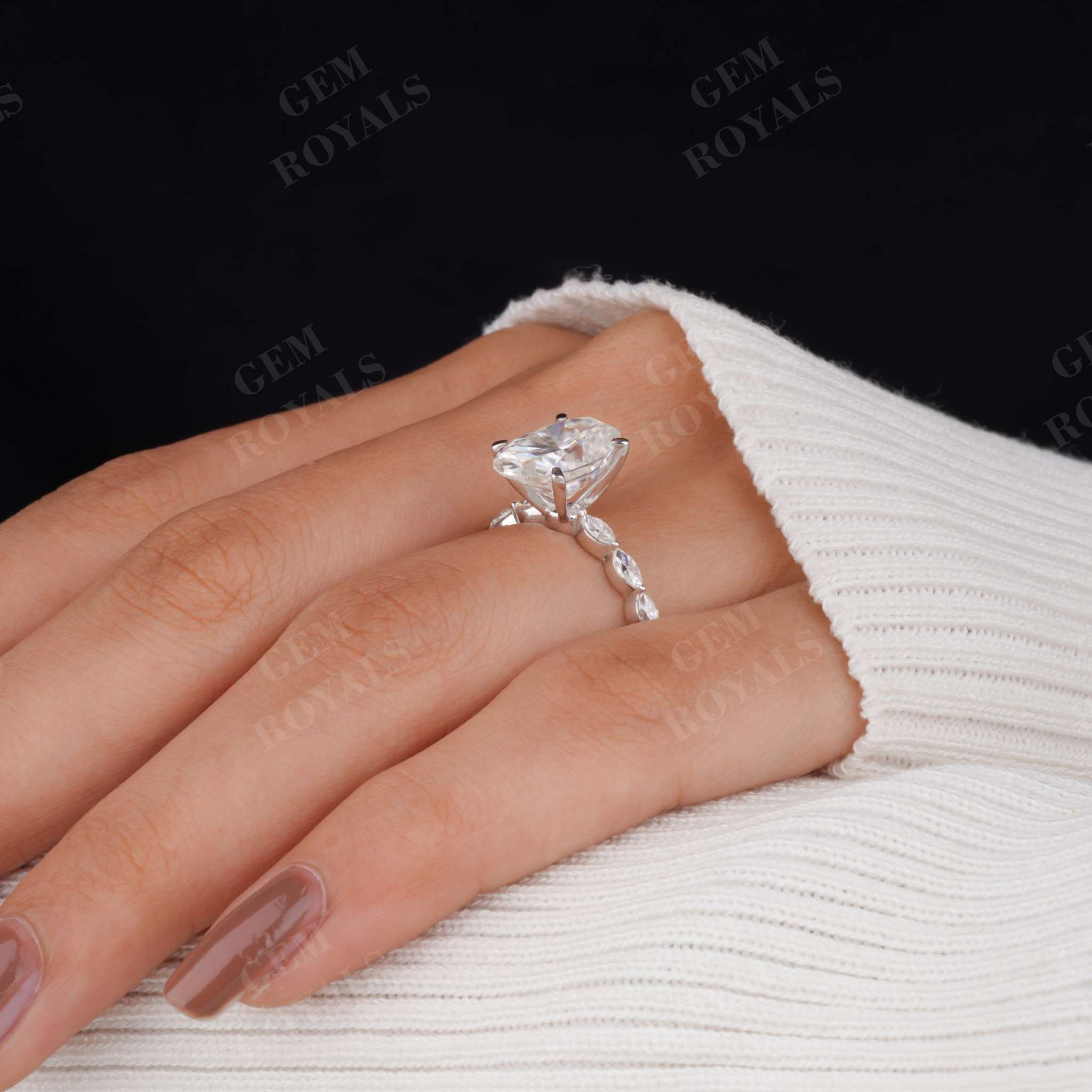 Unique Oval Moissanite Pave Set Engagement Ring